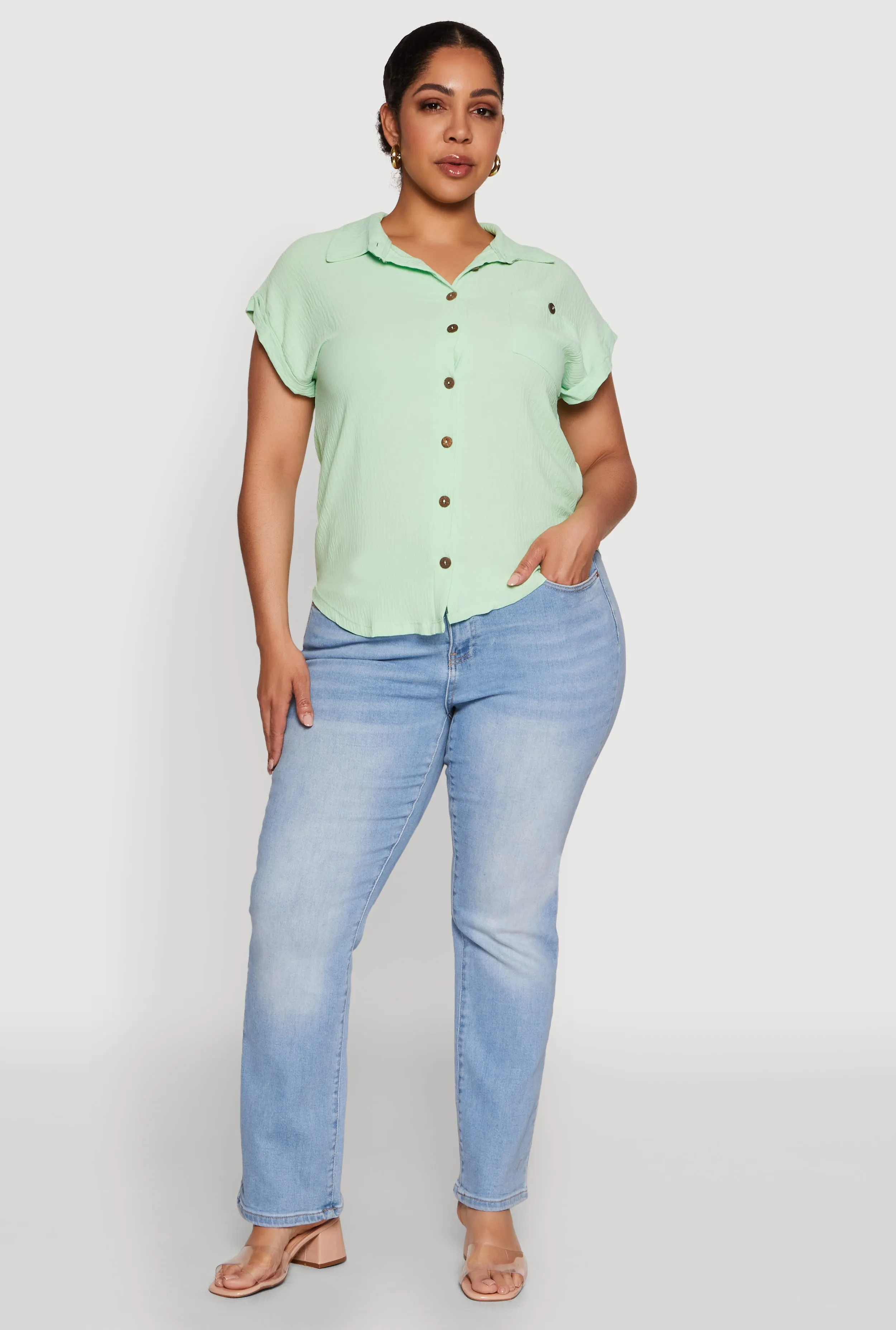 Plus Size Airy Button Front Shirt sold by Rainbow product image thumbnail 3