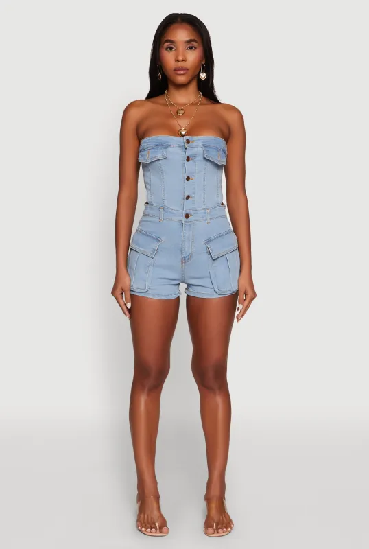 Daisy Denim Cargo Pocket Sleeveless Romper sold by Rainbow