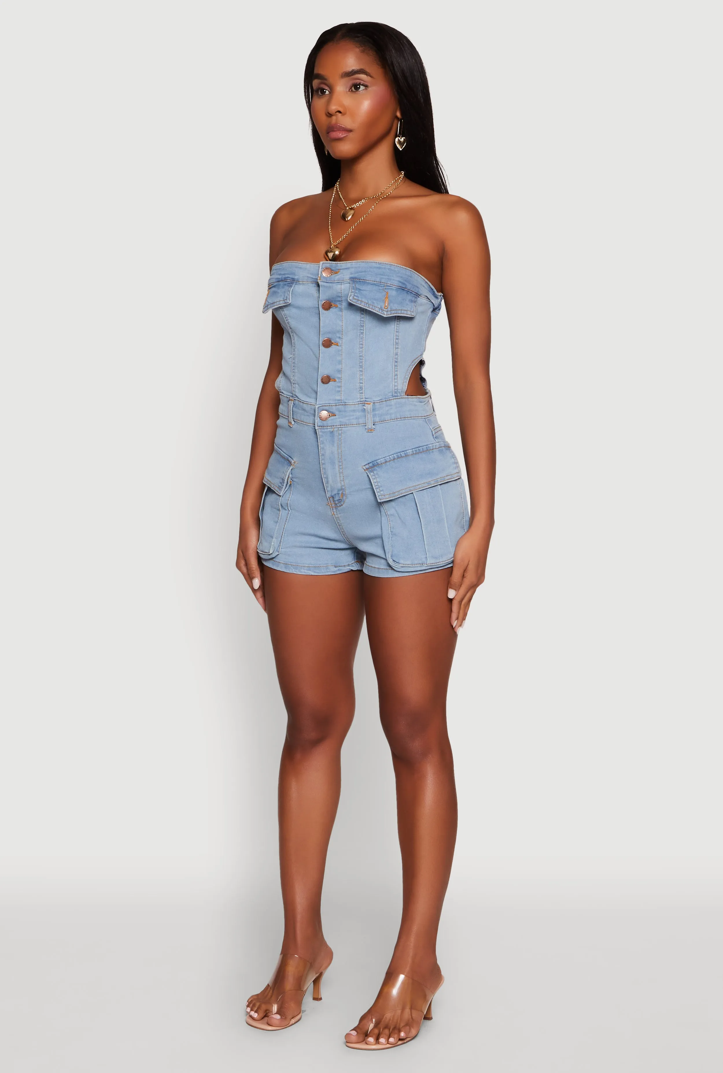 Daisy Denim Cargo Pocket Sleeveless Romper sold by Rainbow product image thumbnail 3