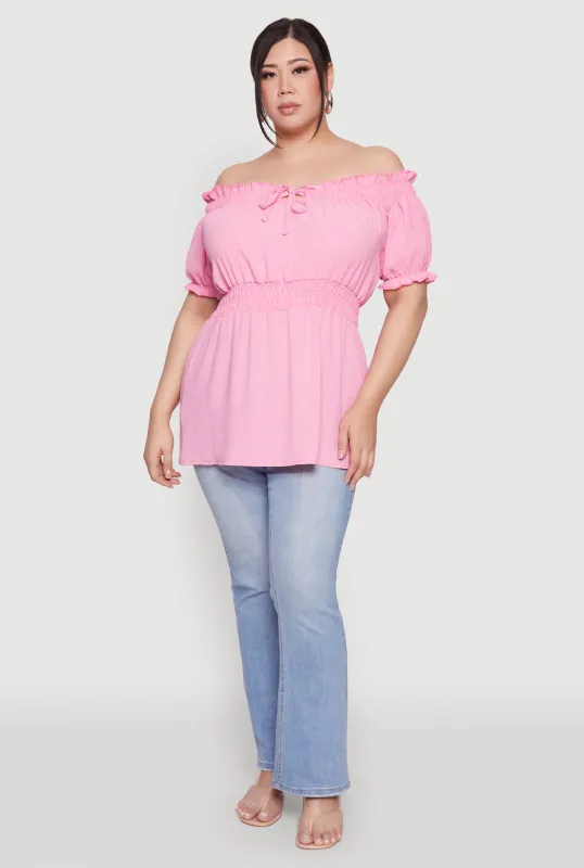 Plus Size Off the Shoulder Peplum Top sold by Rainbow