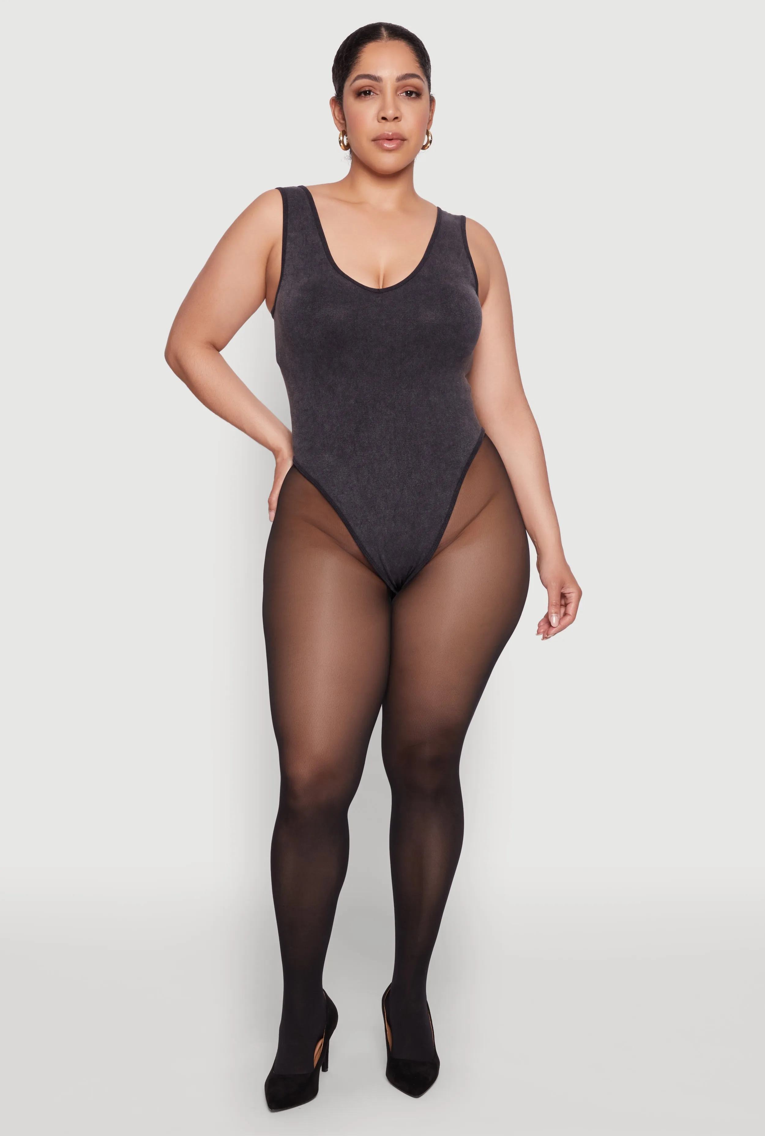Plus Size Mineral Wash Tank Bodysuit sold by Rainbow