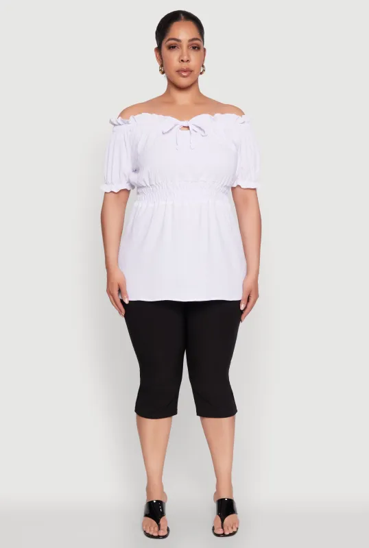 Plus Size Off the Shoulder Peplum Top sold by Rainbow