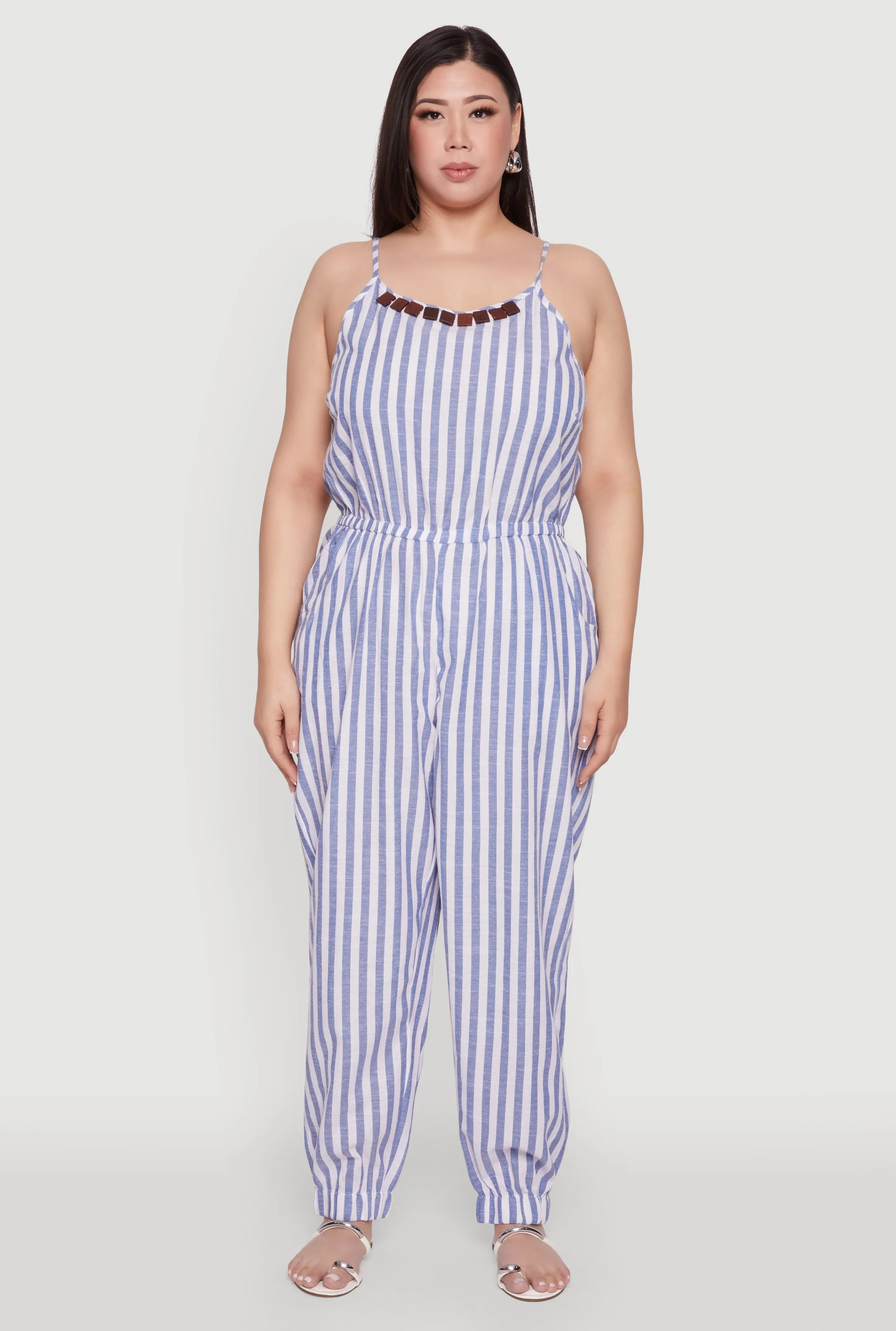 Plus Size Wooden Beaded Detail Striped Jumpsuit sold by Rainbow product image thumbnail 2