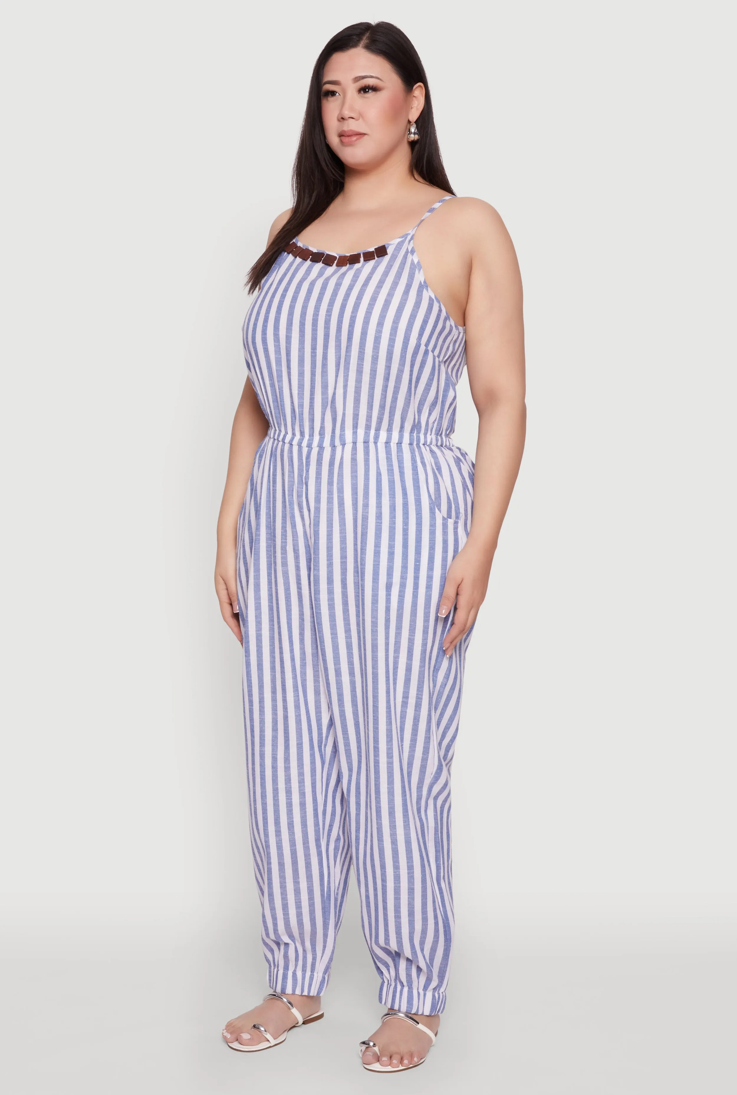 Plus Size Wooden Beaded Detail Striped Jumpsuit sold by Rainbow product image thumbnail 3