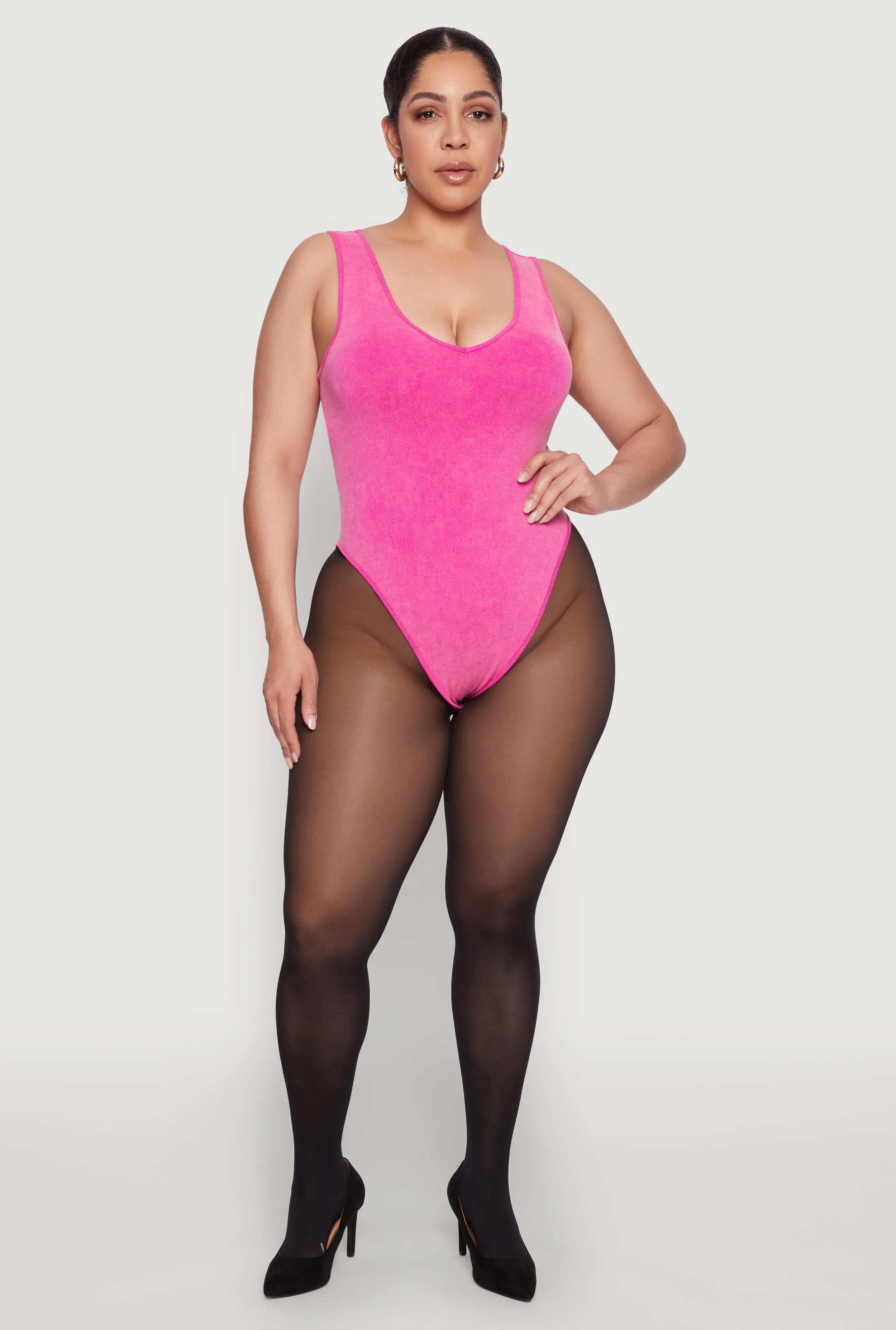 Plus Size Mineral Wash Tank Bodysuit sold by Rainbow
