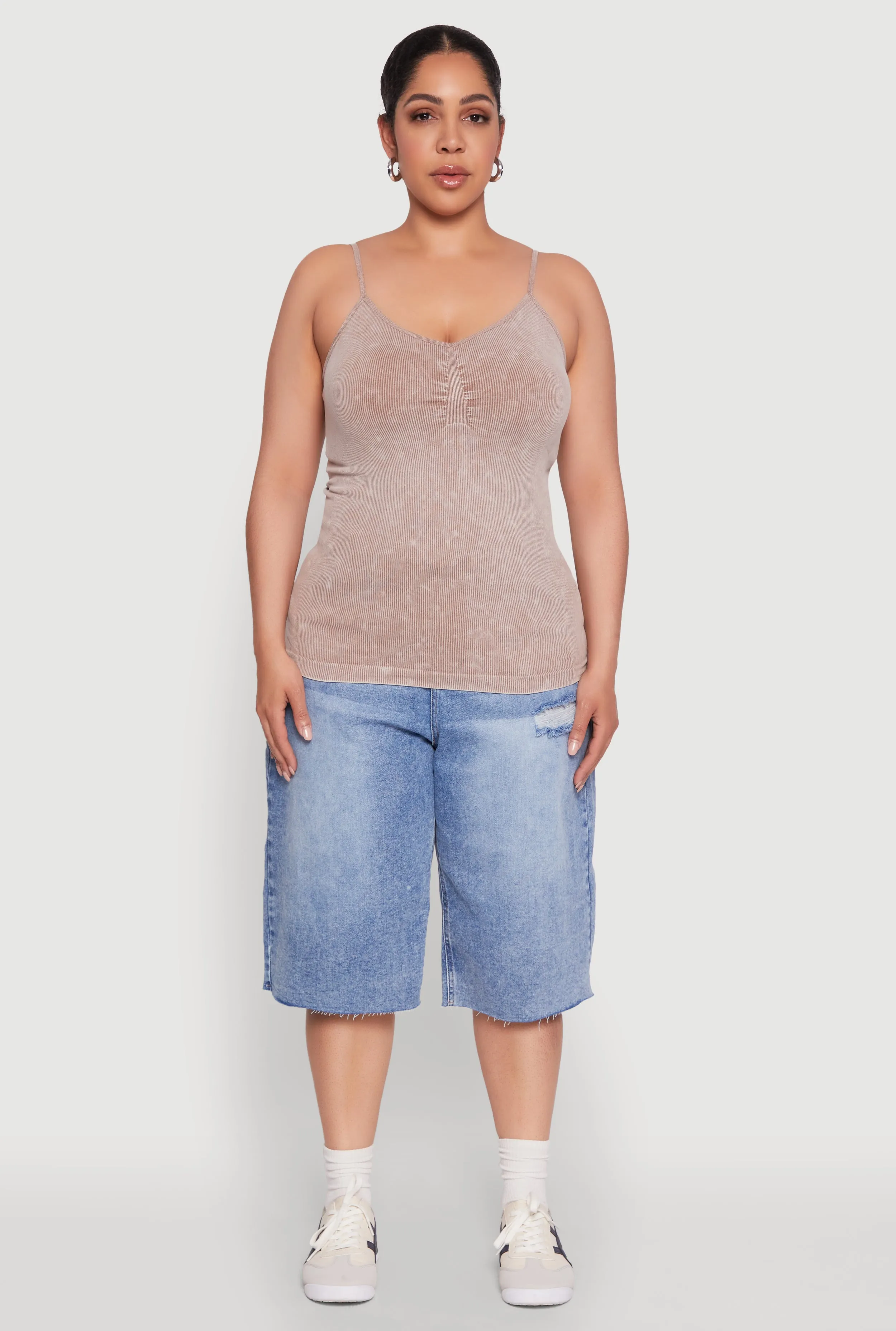Plus Size Ribbed Knit Seamless Mineral Wash Cami sold by Rainbow