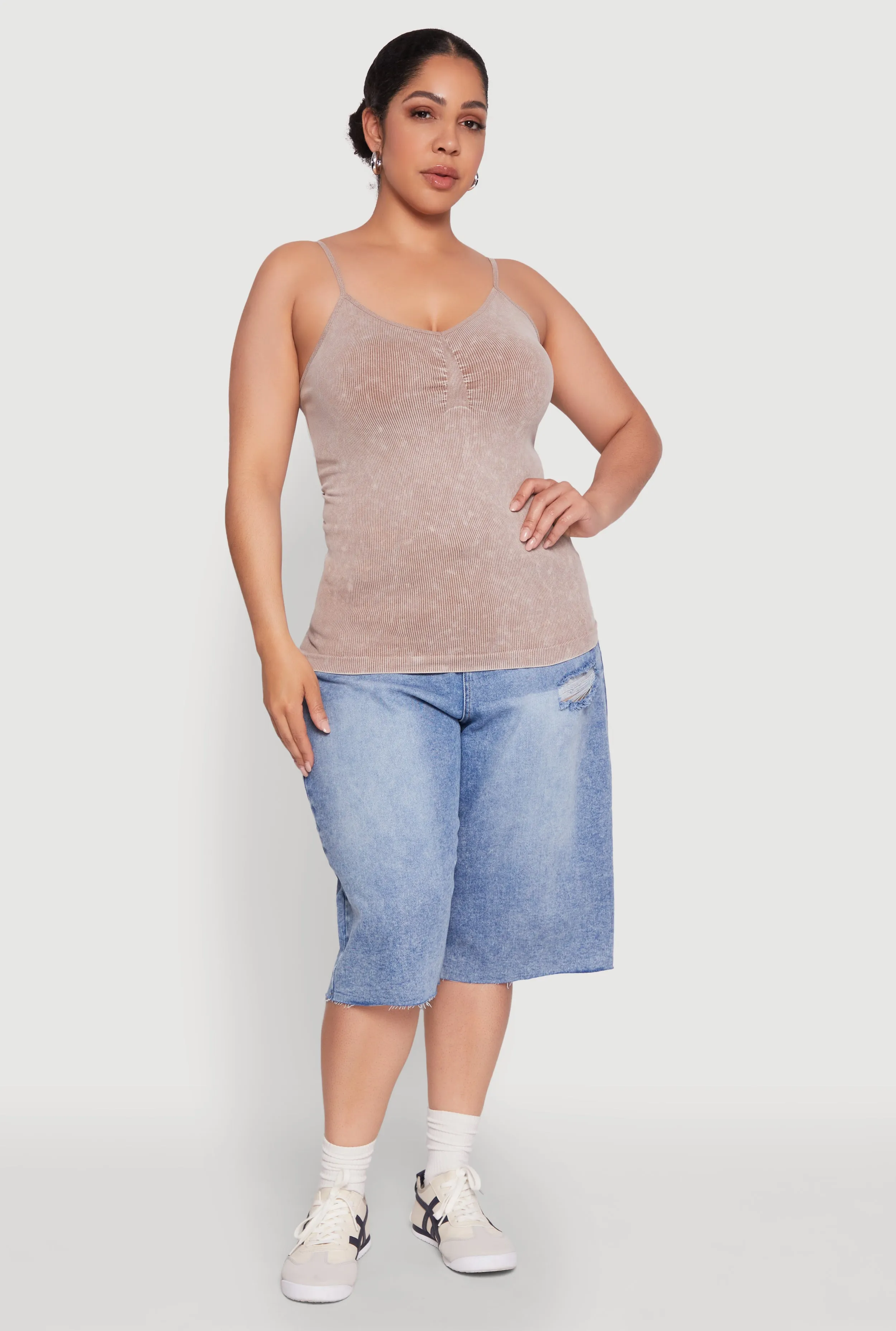 Plus Size Ribbed Knit Seamless Mineral Wash Cami sold by Rainbow product image thumbnail 3