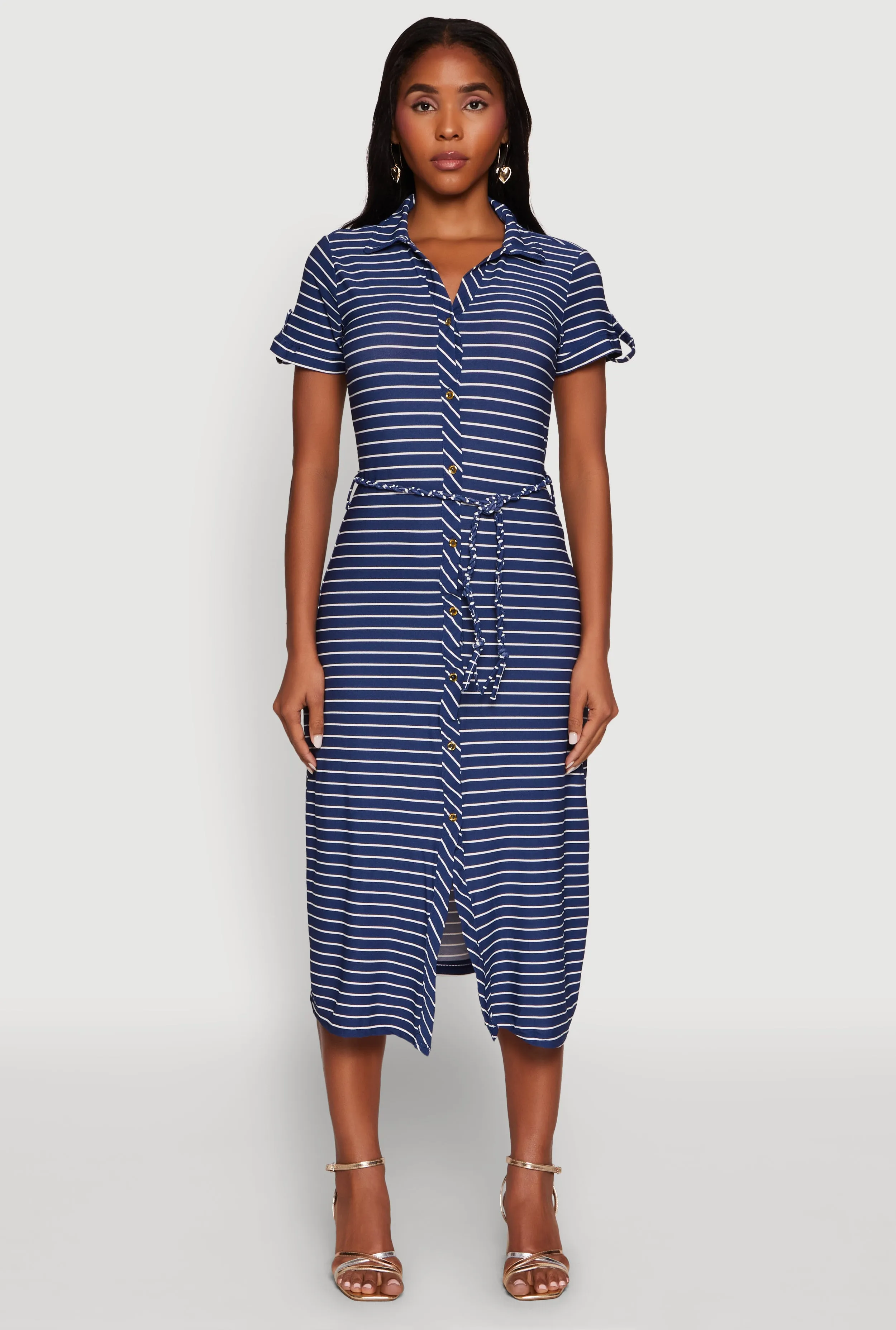 Crepe Knit Striped Shirt Dress sold by Rainbow