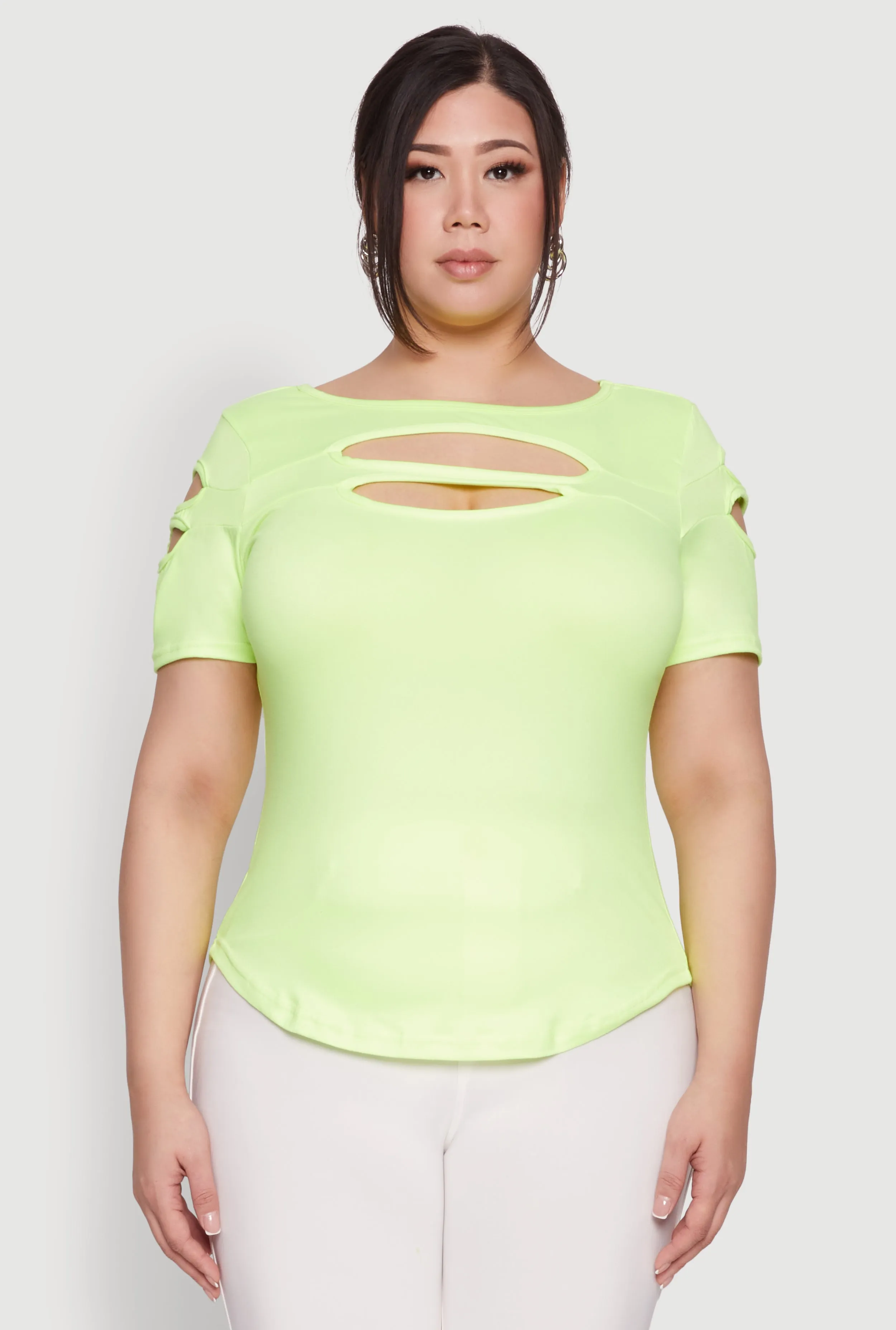 Plus Size Cut Out Crew Neck Tee sold by Rainbow product image thumbnail 2