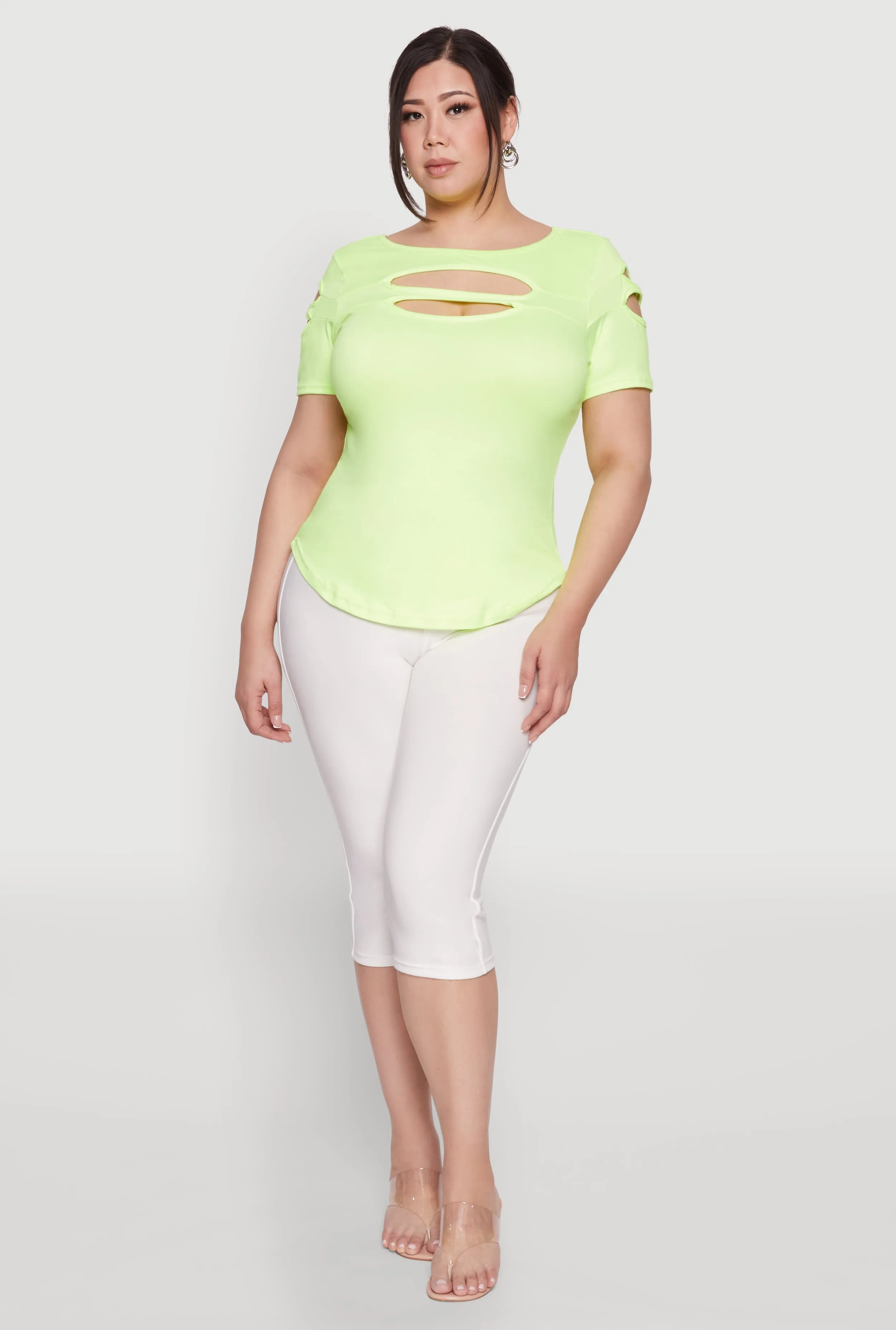 Plus Size Cut Out Crew Neck Tee sold by Rainbow