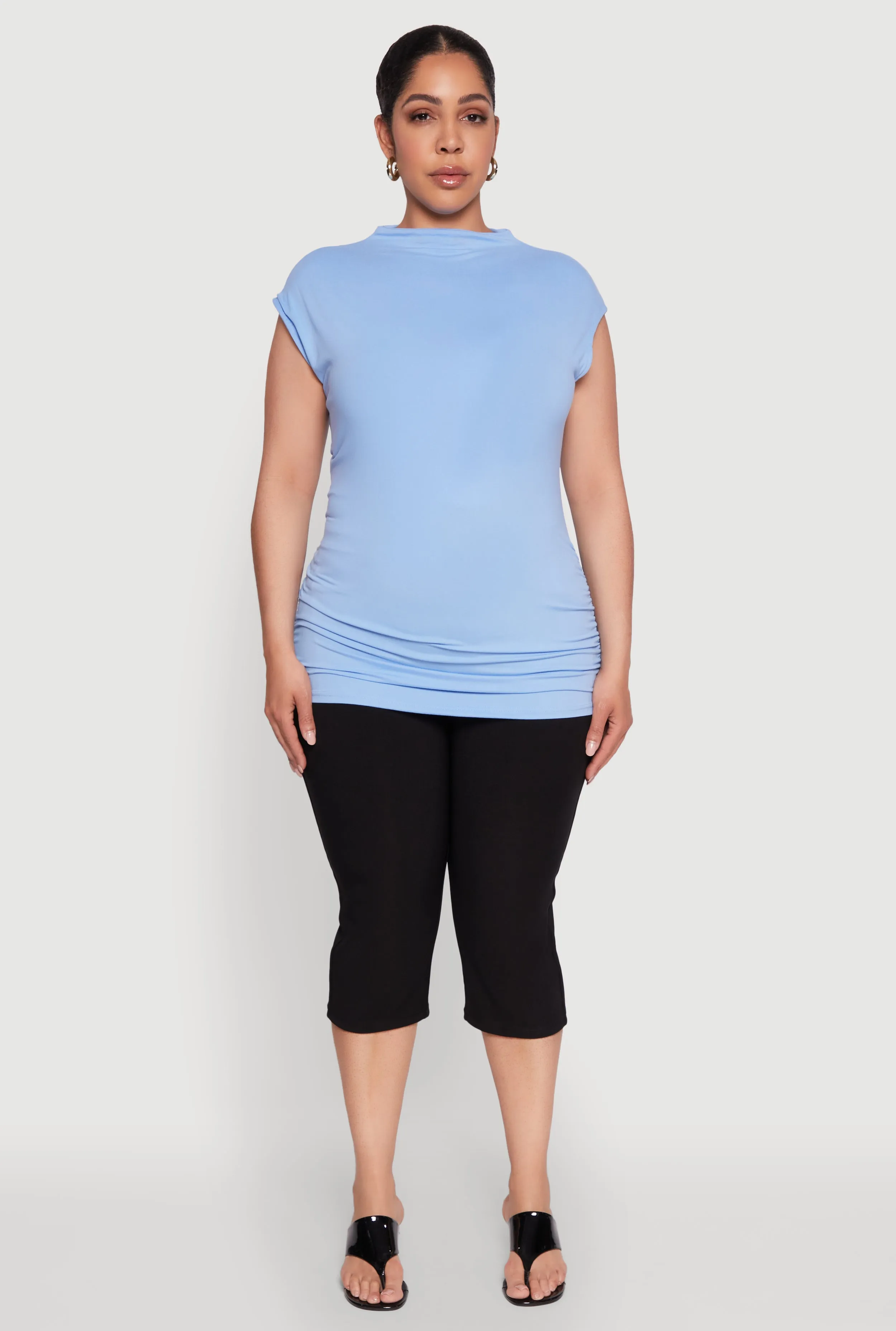 Plus Size Ruched Cap Sleeve Top sold by Rainbow