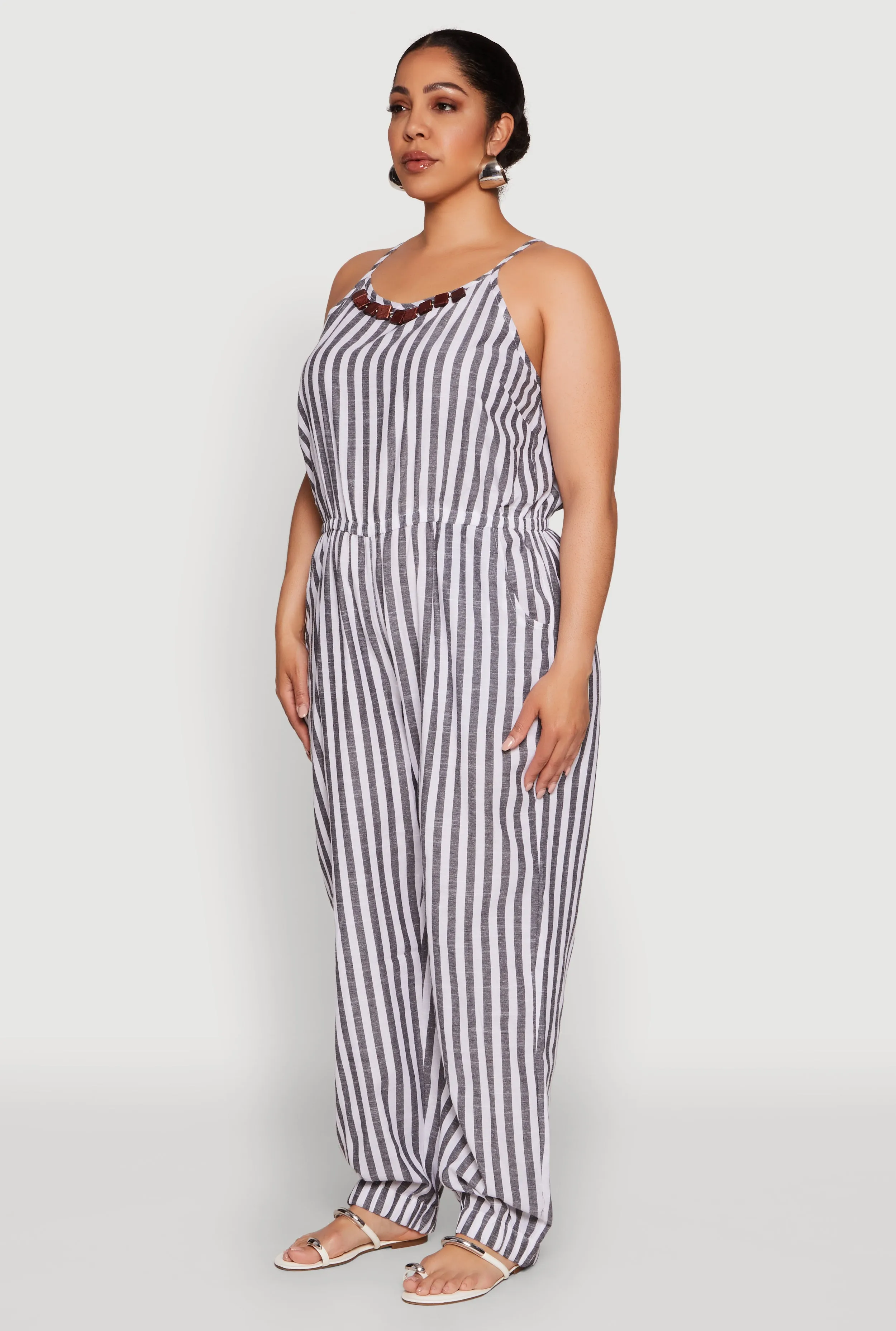 Plus Size Wooden Beaded Detail Striped Jumpsuit sold by Rainbow product image thumbnail 3