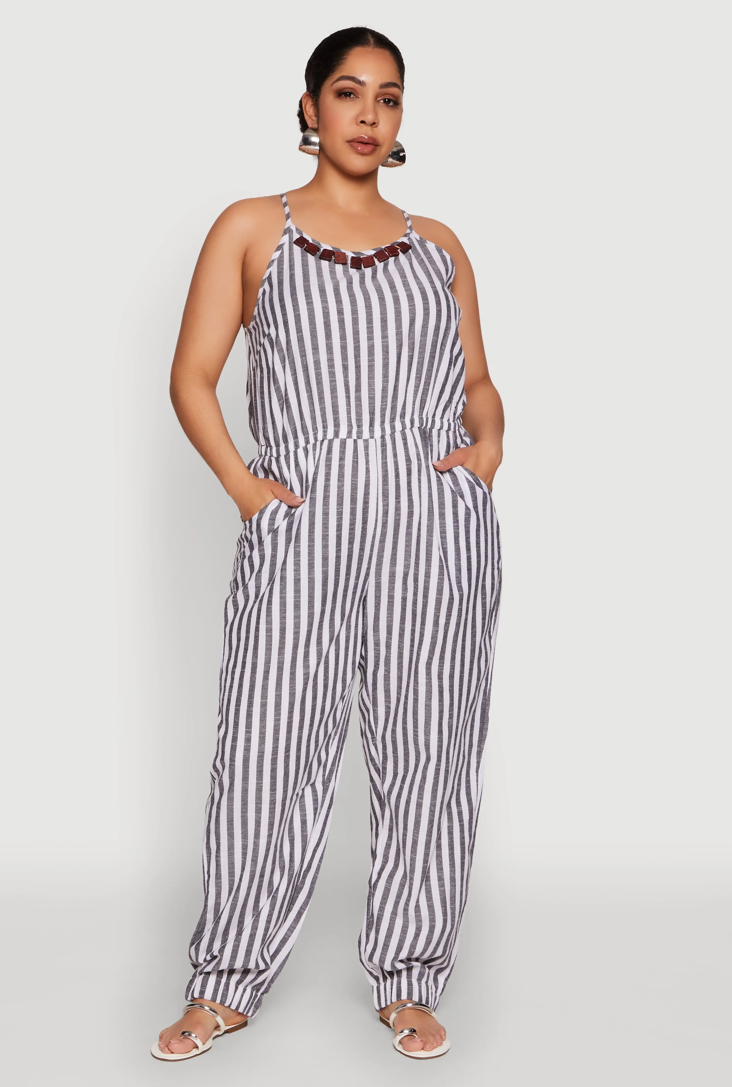 Plus Size Wooden Beaded Detail Striped Jumpsuit sold by Rainbow product image thumbnail 2