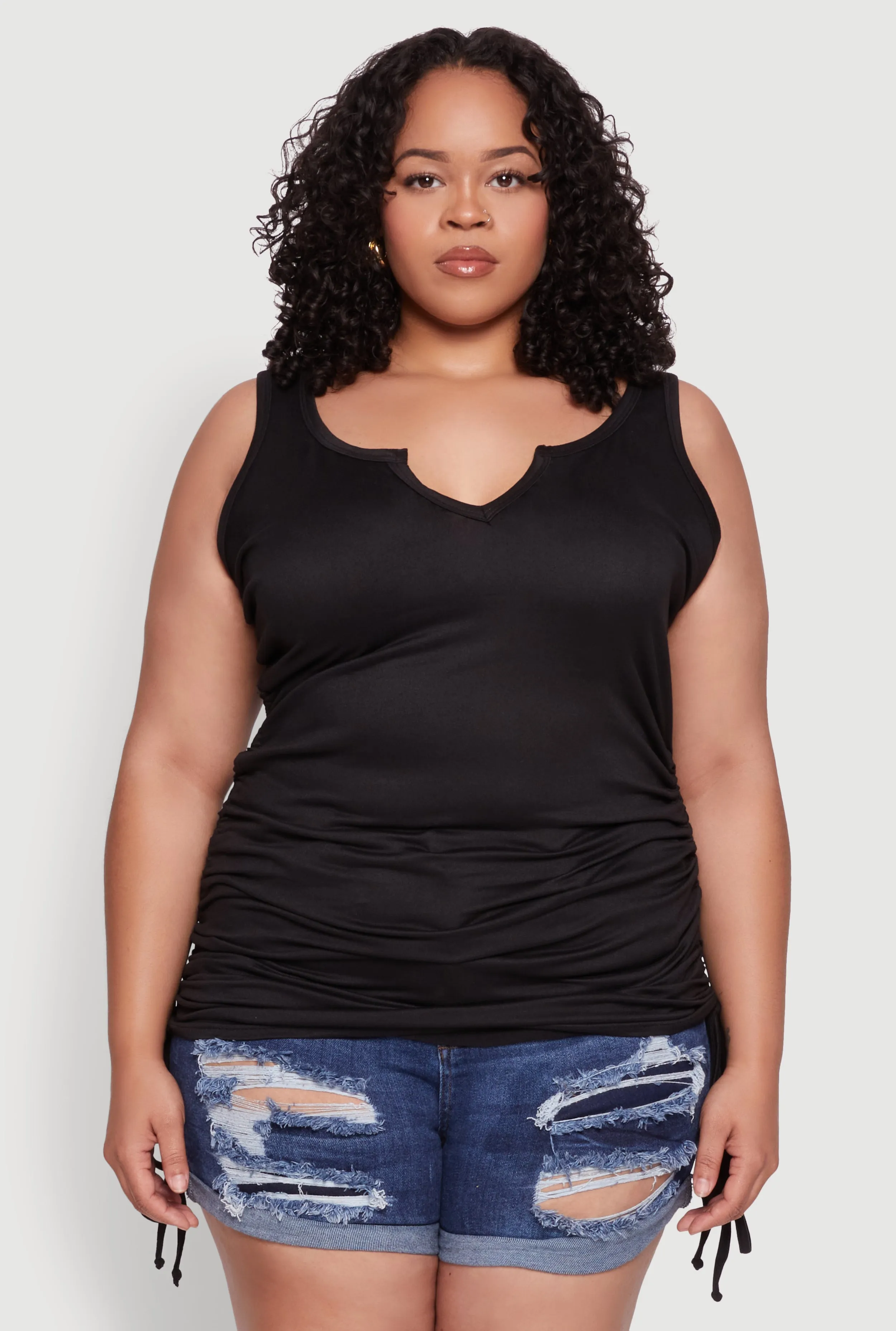 Plus Size Ruched Notch Neck Tank Top sold by Rainbow product image thumbnail 2