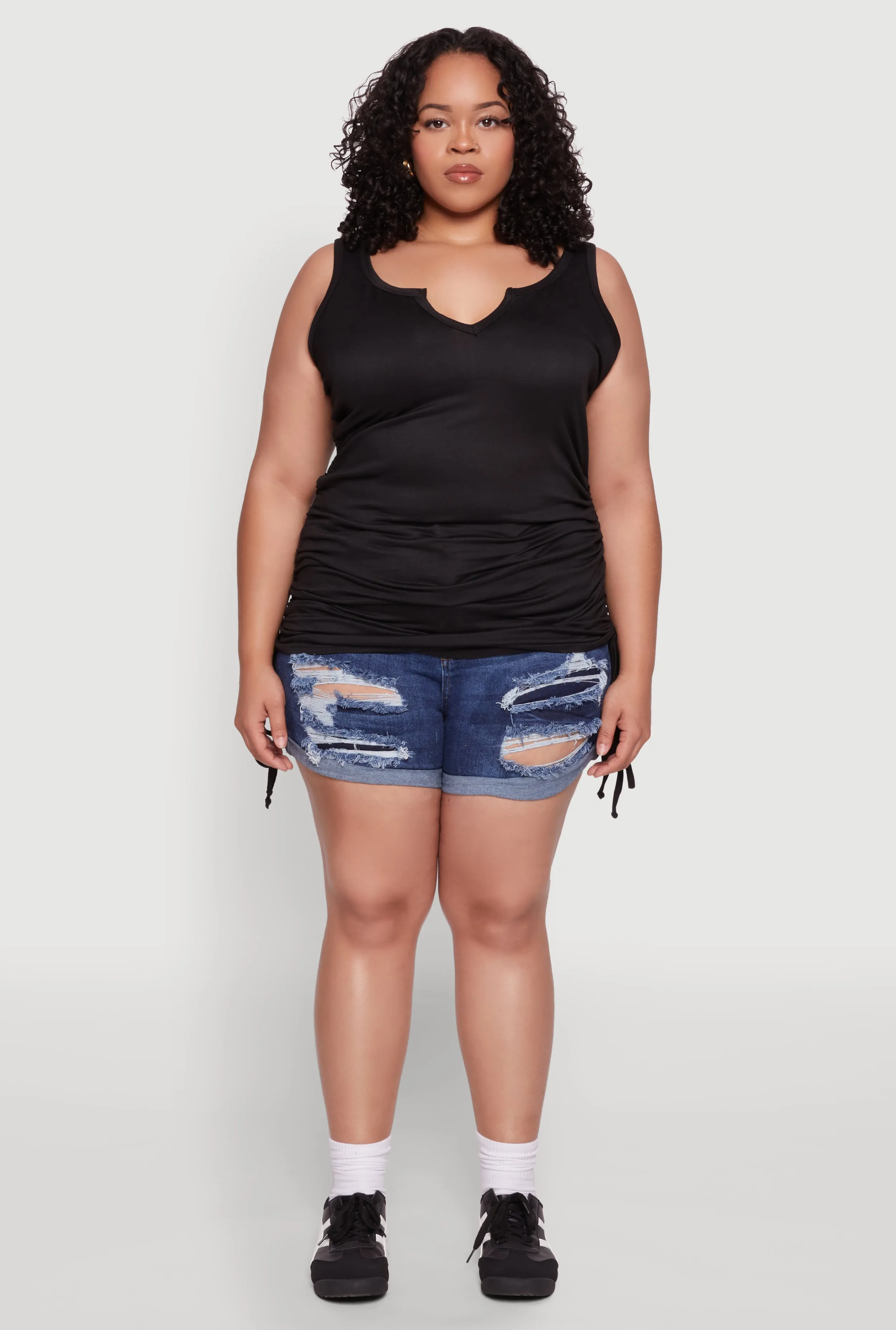 Plus Size Ruched Notch Neck Tank Top sold by Rainbow product image thumbnail 3