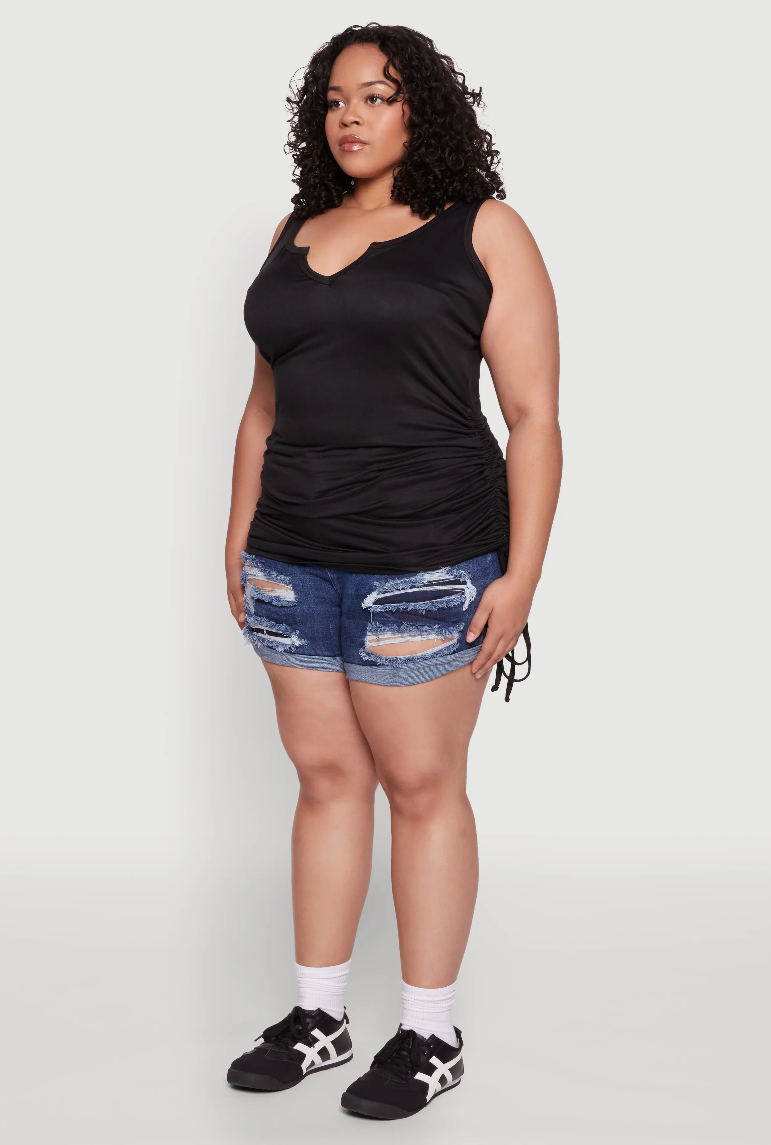 Plus Size Ruched Notch Neck Tank Top sold by Rainbow product image thumbnail 5