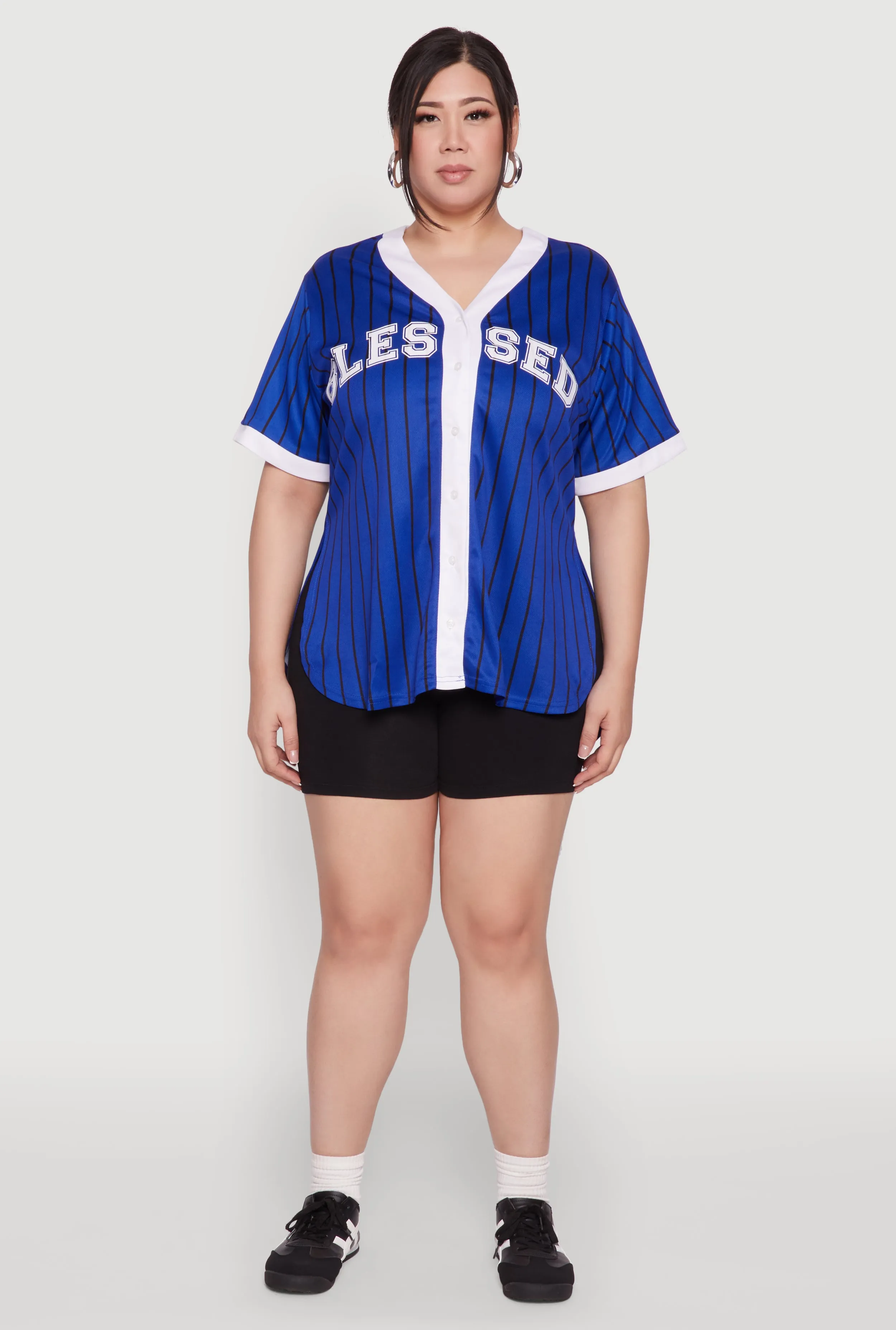 Plus Size Blessed Pinstripe Baseball Shirt sold by Rainbow product image thumbnail 3