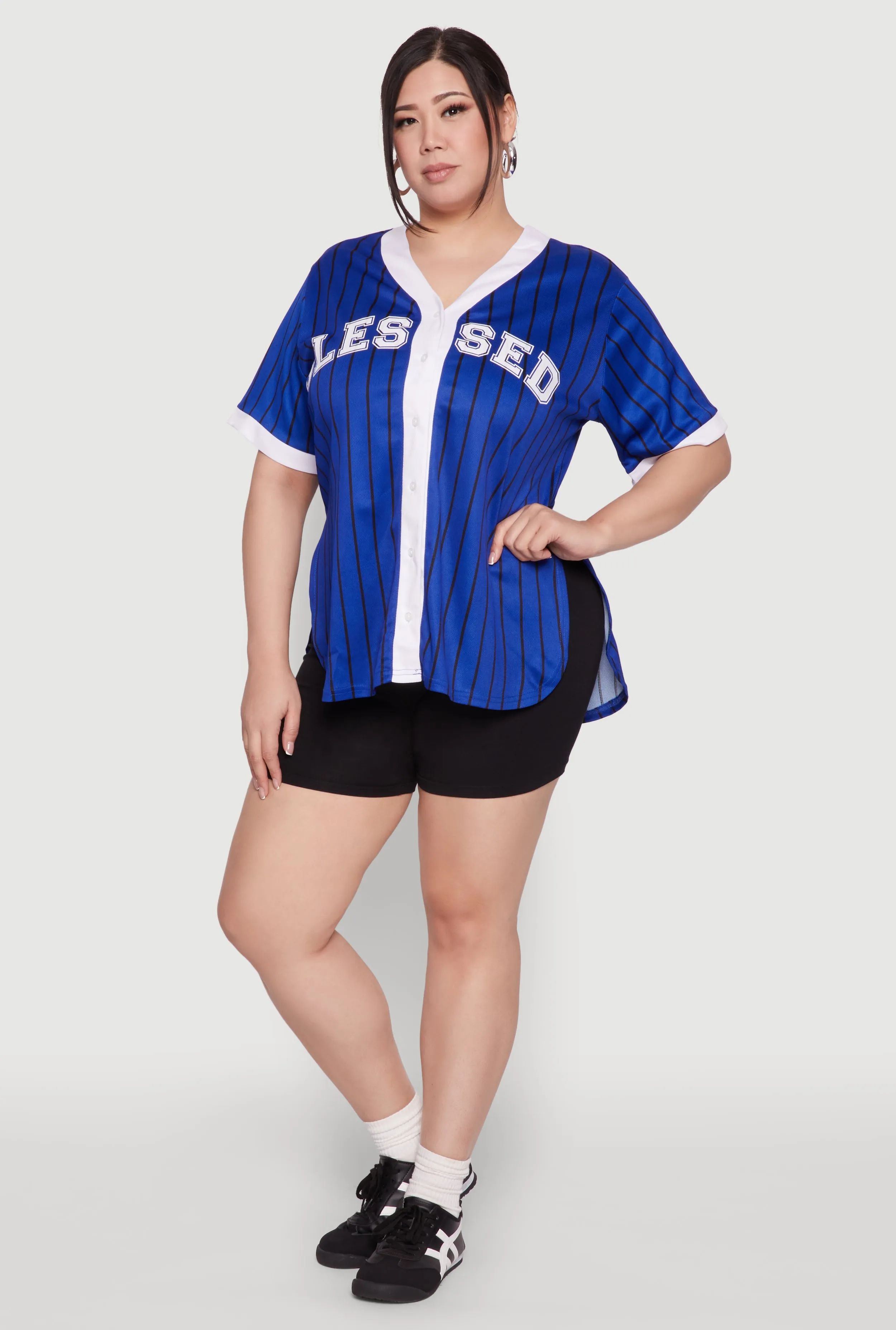 Plus Size Blessed Pinstripe Baseball Shirt sold by Rainbow