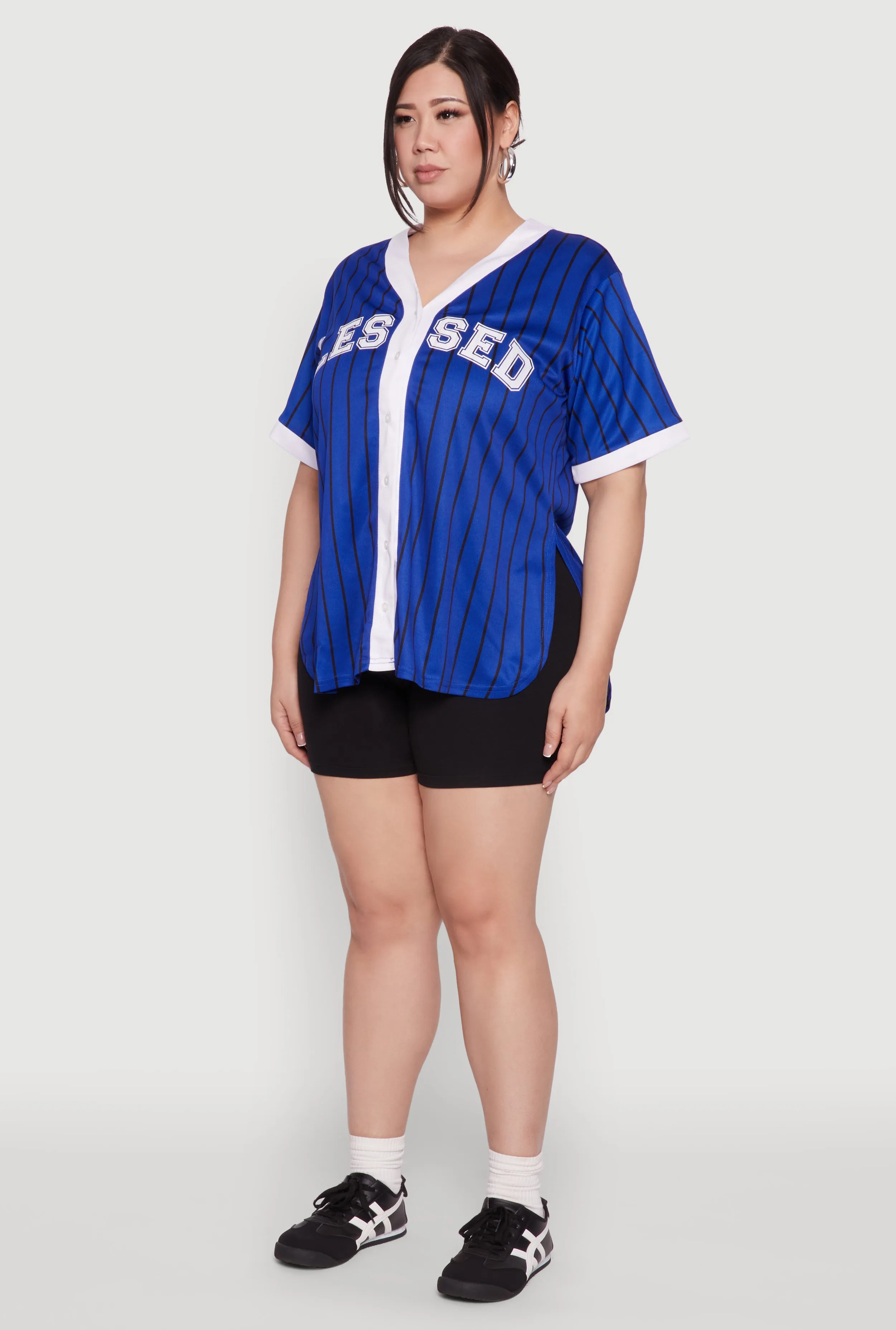 Plus Size Blessed Pinstripe Baseball Shirt sold by Rainbow product image thumbnail 5