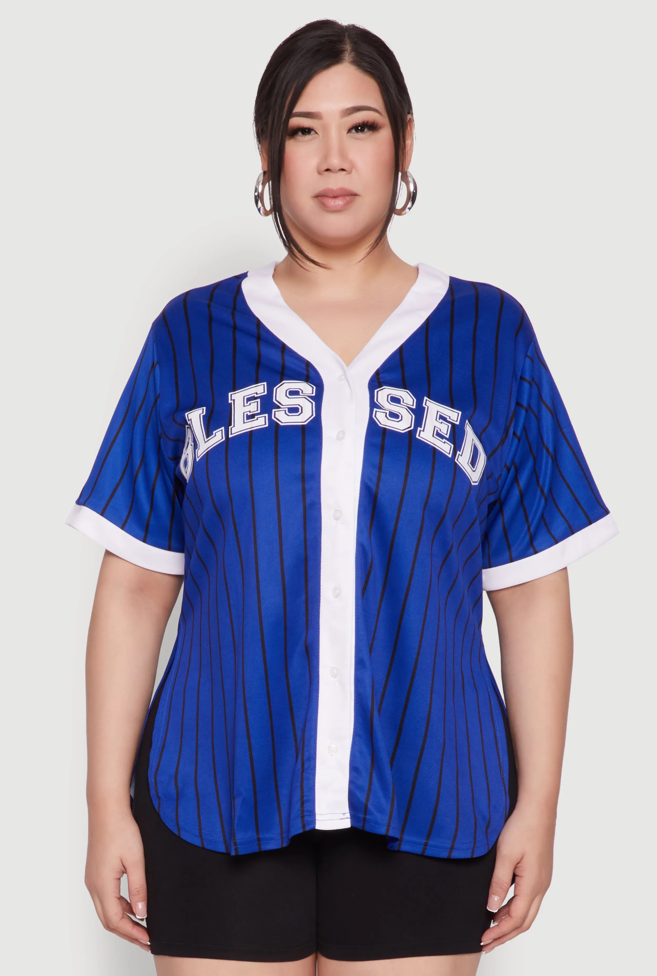 Plus Size Blessed Pinstripe Baseball Shirt sold by Rainbow product image thumbnail 2
