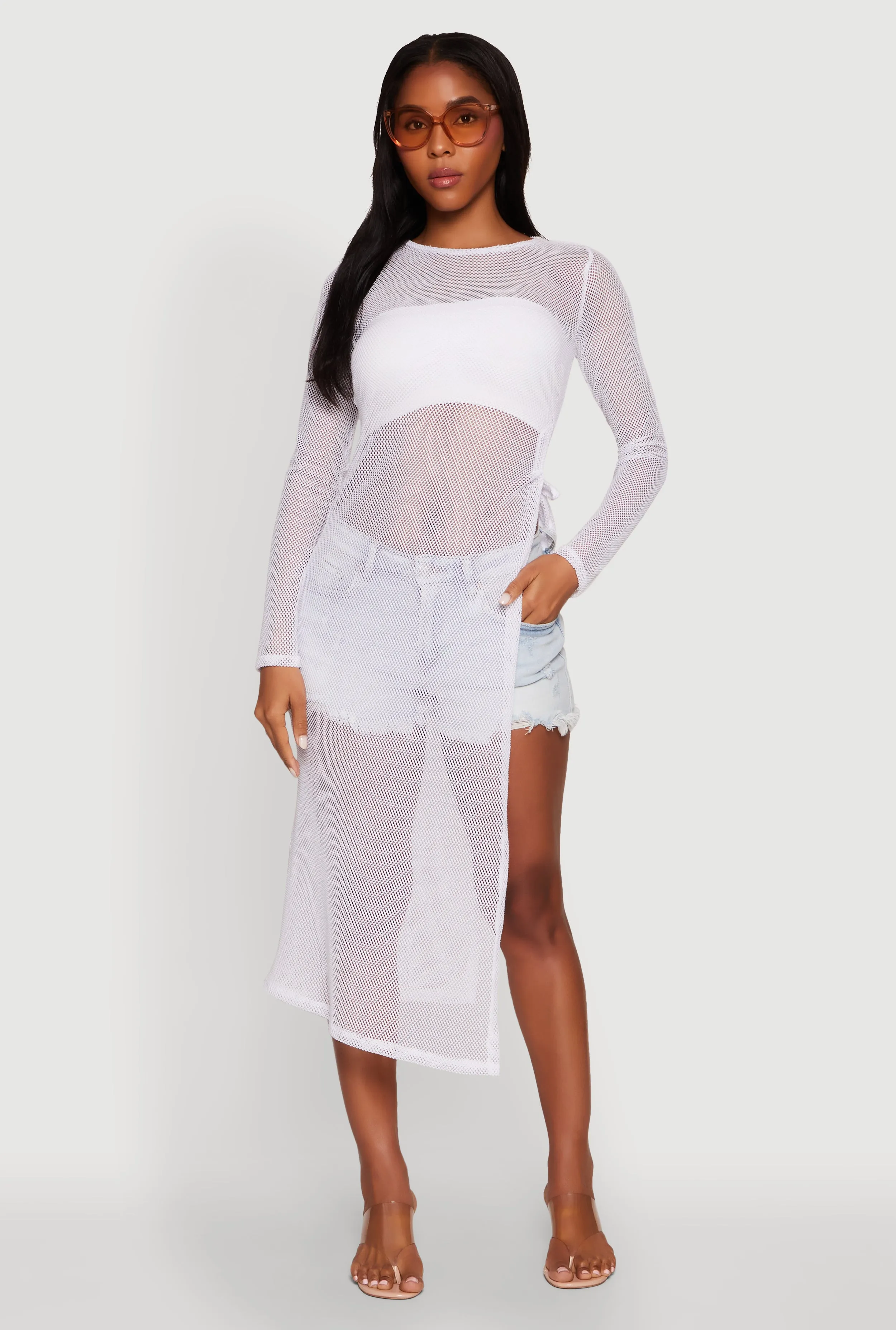 Fishnet Drawstring Keyhole Side Slit Maxi Top sold by Rainbow product image thumbnail 2