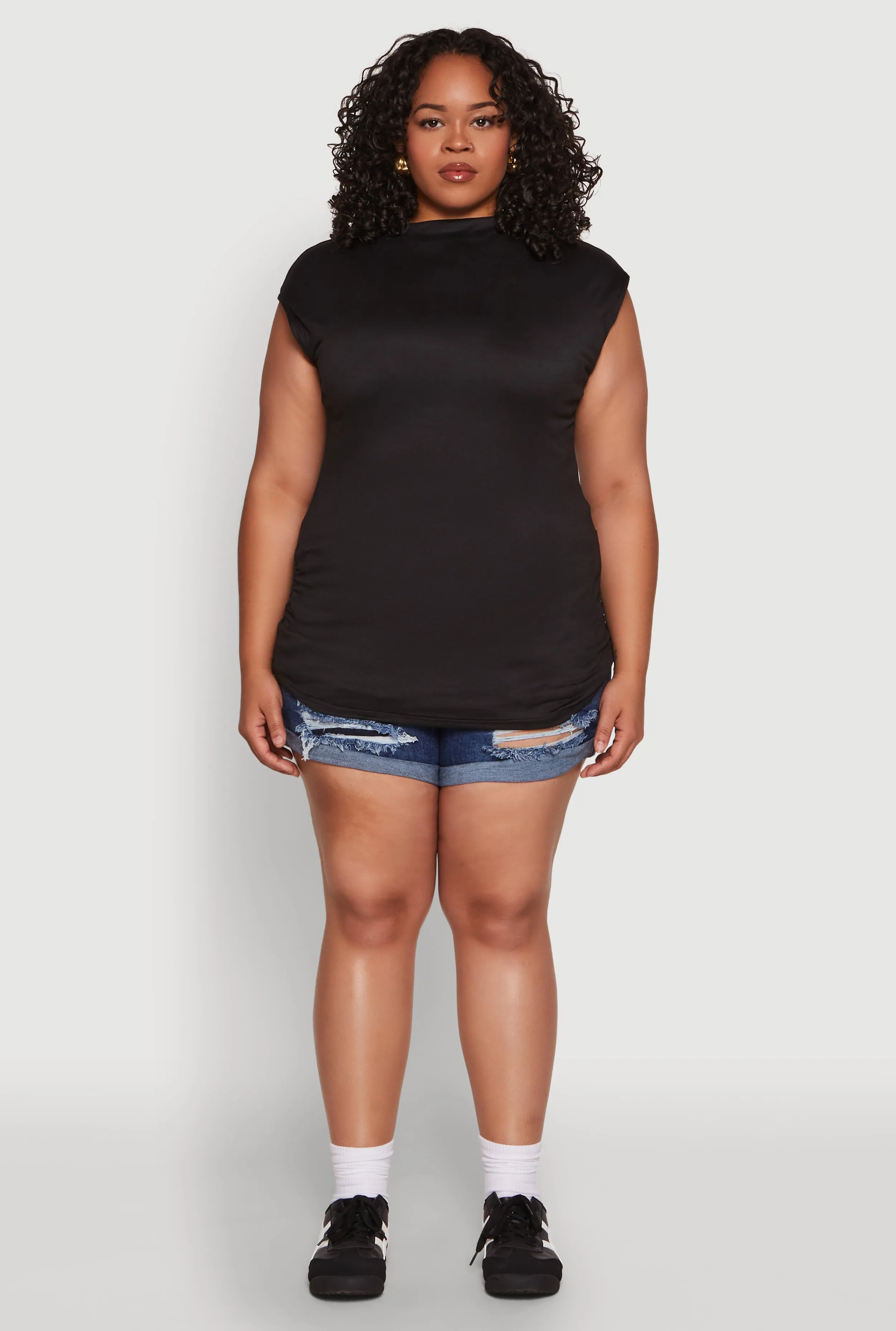 Plus Size Ruched Cap Sleeve Top sold by Rainbow