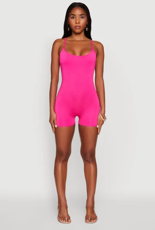 Thin Strap Scoop Neck Romper sold by Rainbow