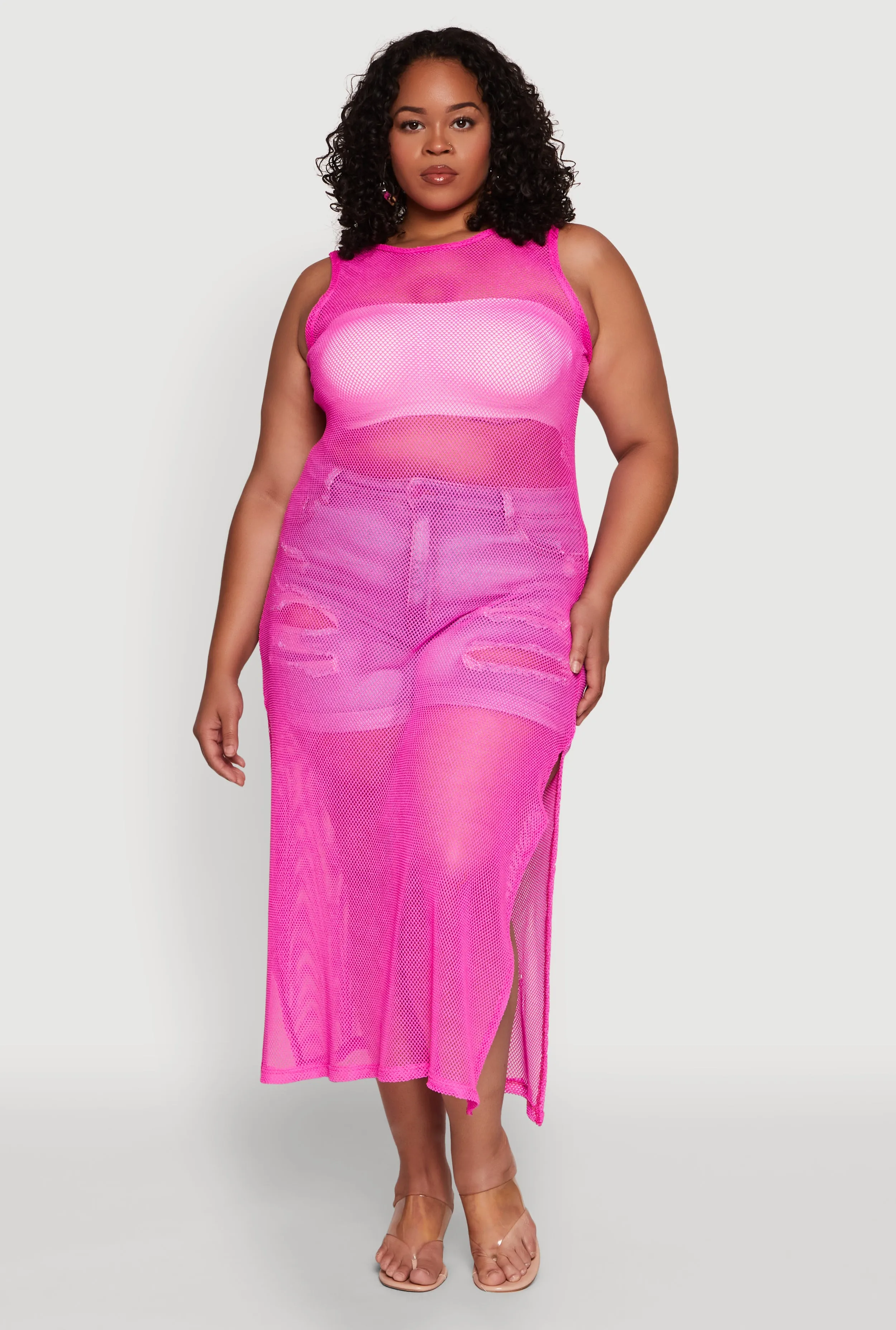 Plus Size Fishnet Side Slit Maxi Tank Top sold by Rainbow product image thumbnail 2