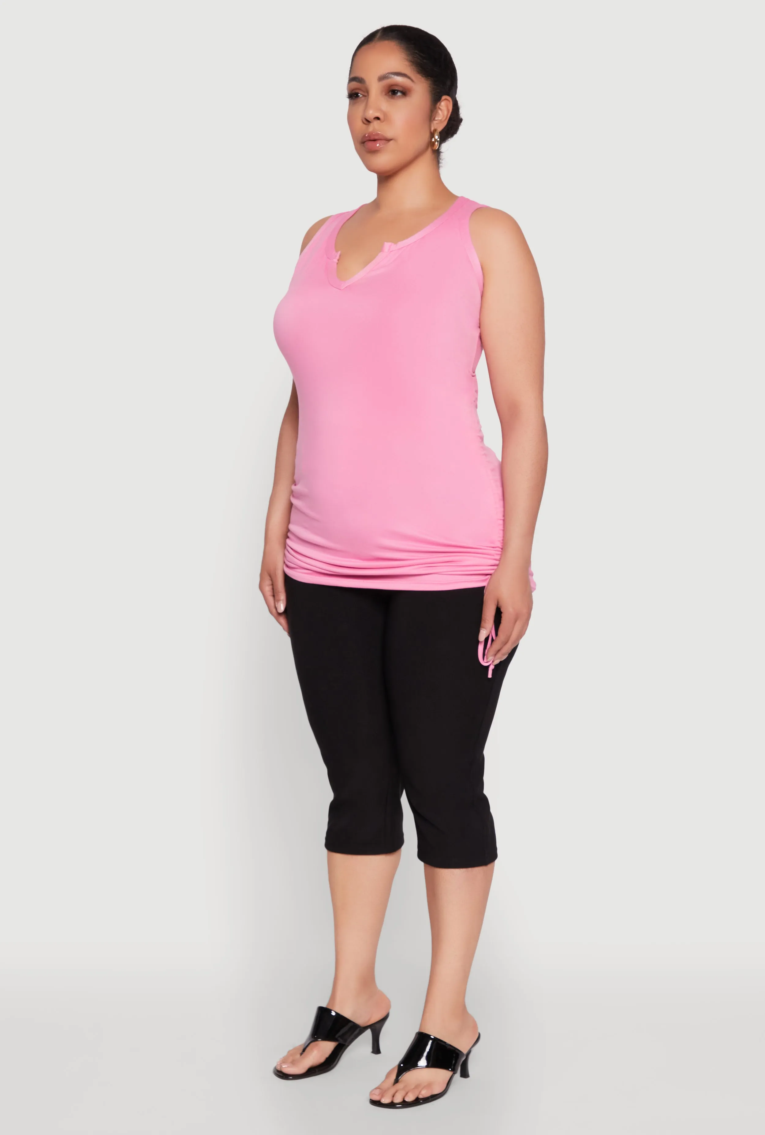 Plus Size Notch Neck Drawstring Side Tank Top sold by Rainbow product image thumbnail 5