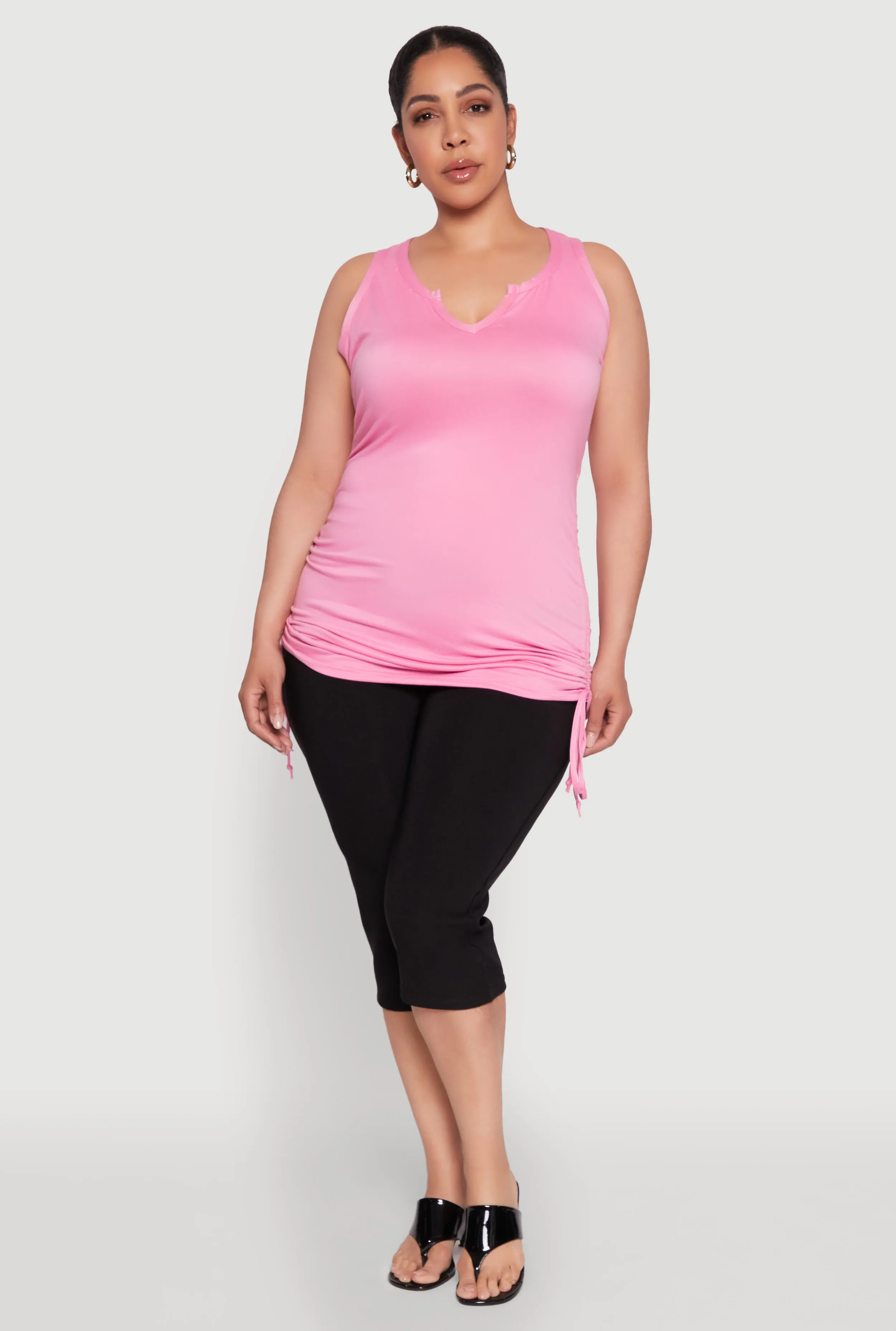 Plus Size Notch Neck Drawstring Side Tank Top sold by Rainbow product image thumbnail 3