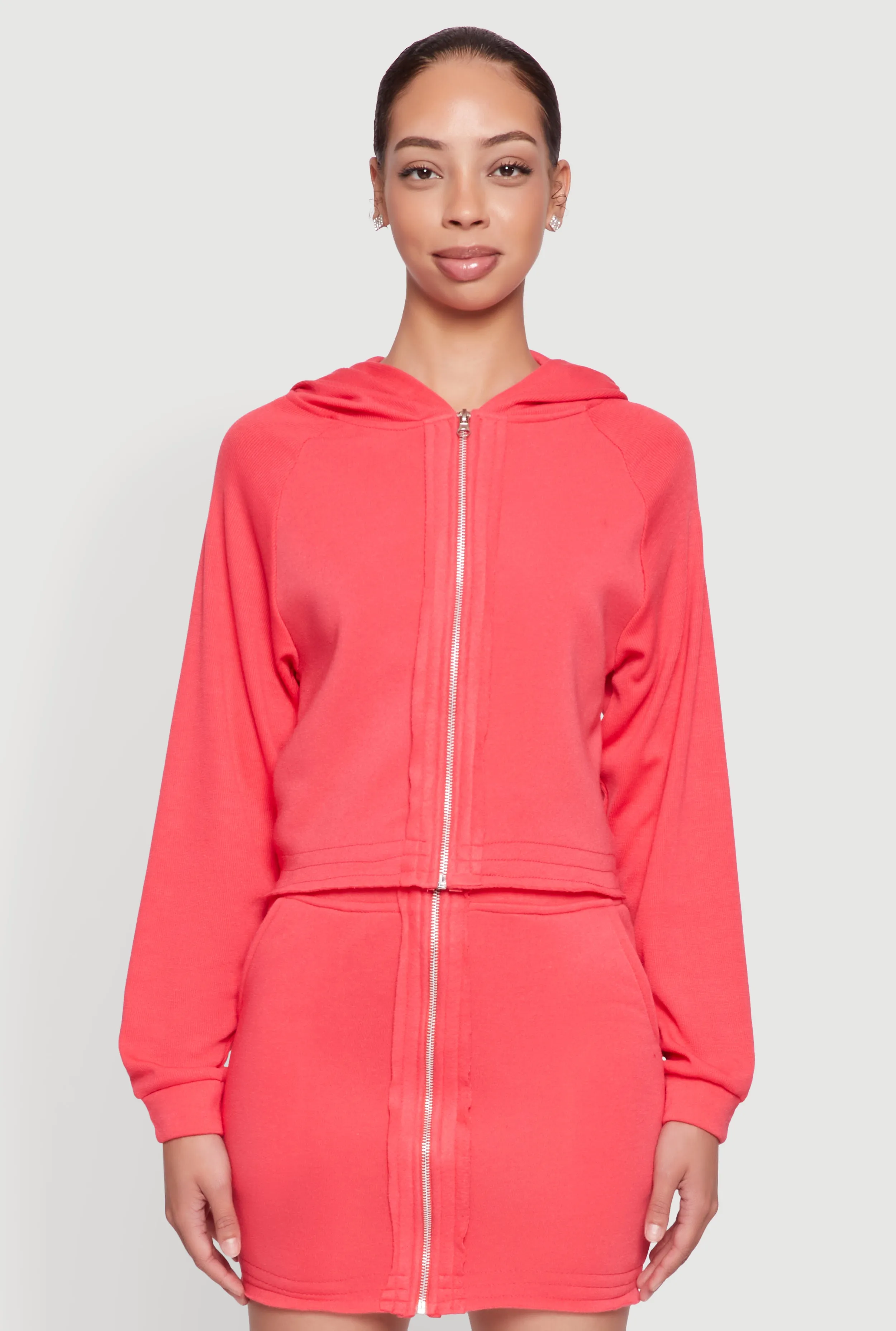 Fleece Lined Rib Knit Zip Front Sweatshirt sold by Rainbow