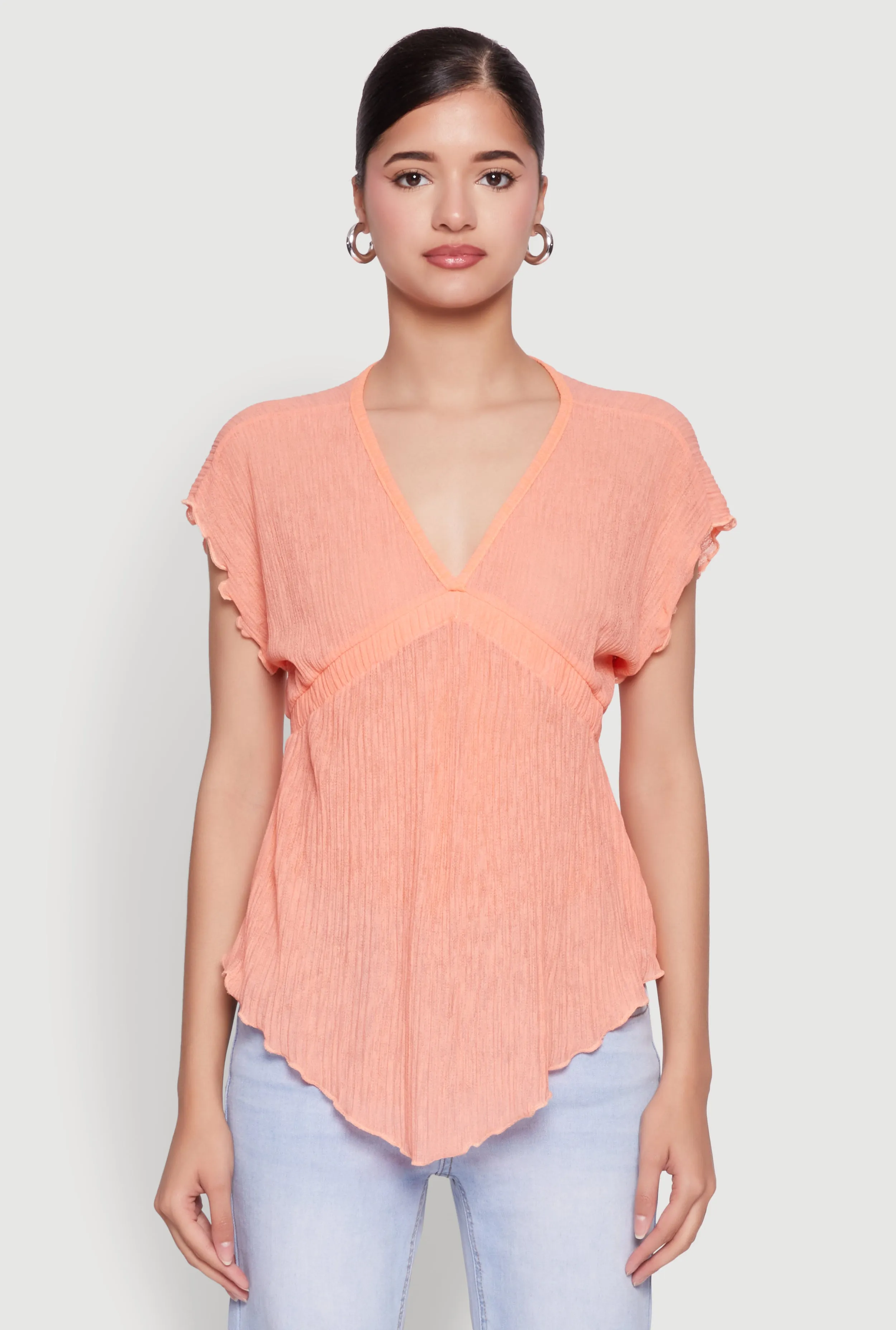 V Neck Lettuce Edge Hanky Hem Blouse sold by Rainbow product image thumbnail 2