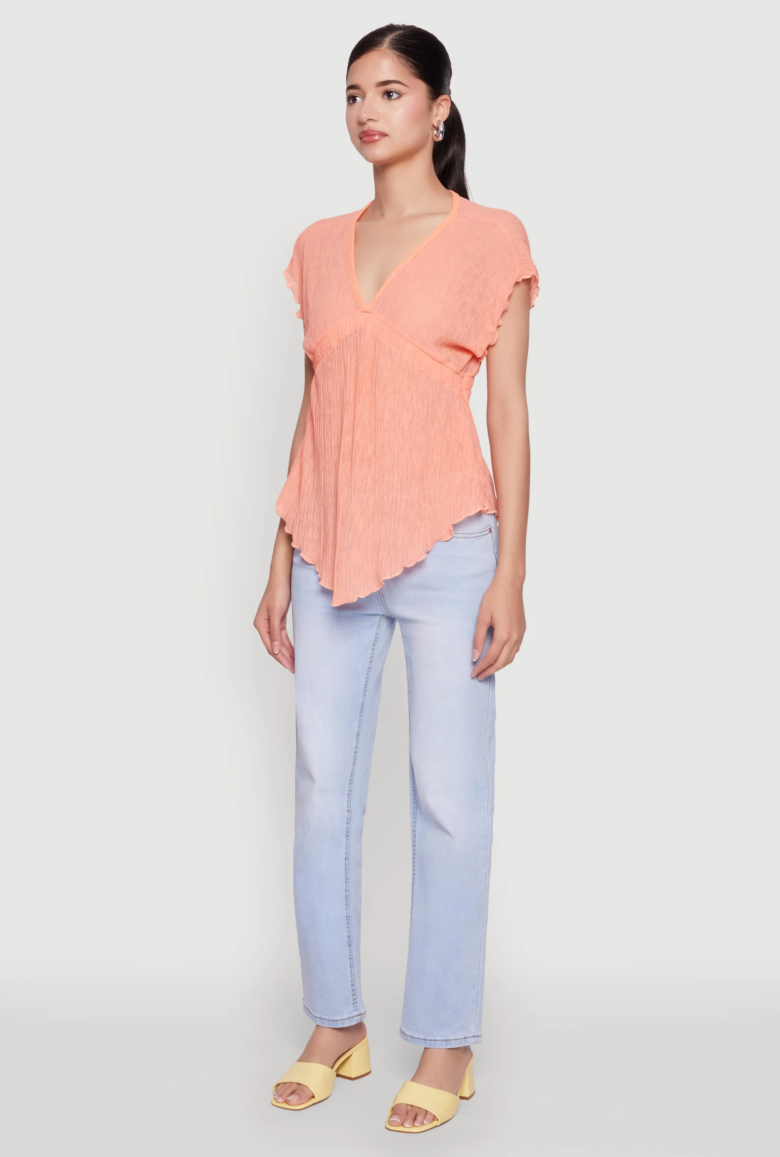 V Neck Lettuce Edge Hanky Hem Blouse sold by Rainbow product image thumbnail 5