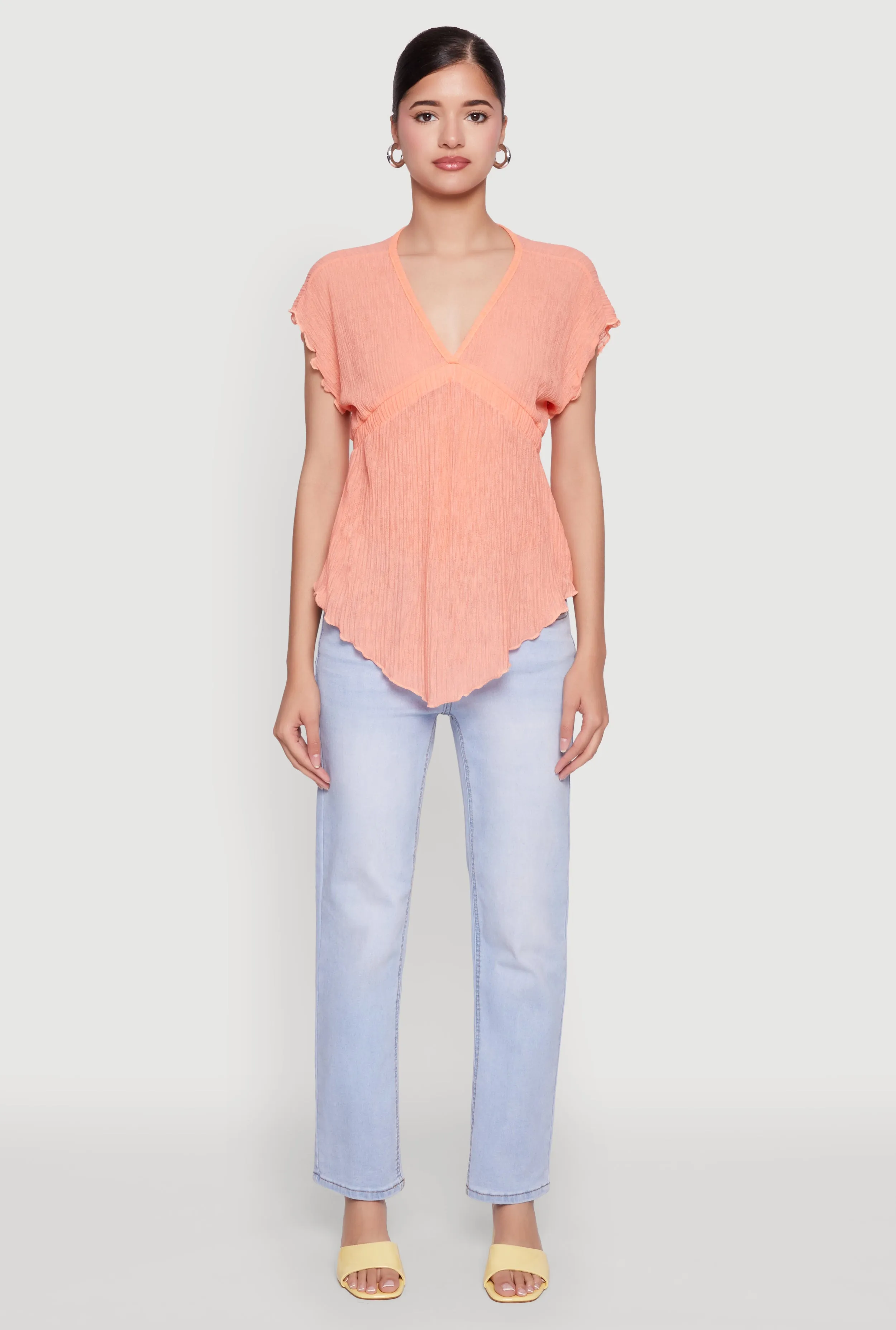 V Neck Lettuce Edge Hanky Hem Blouse sold by Rainbow product image thumbnail 3