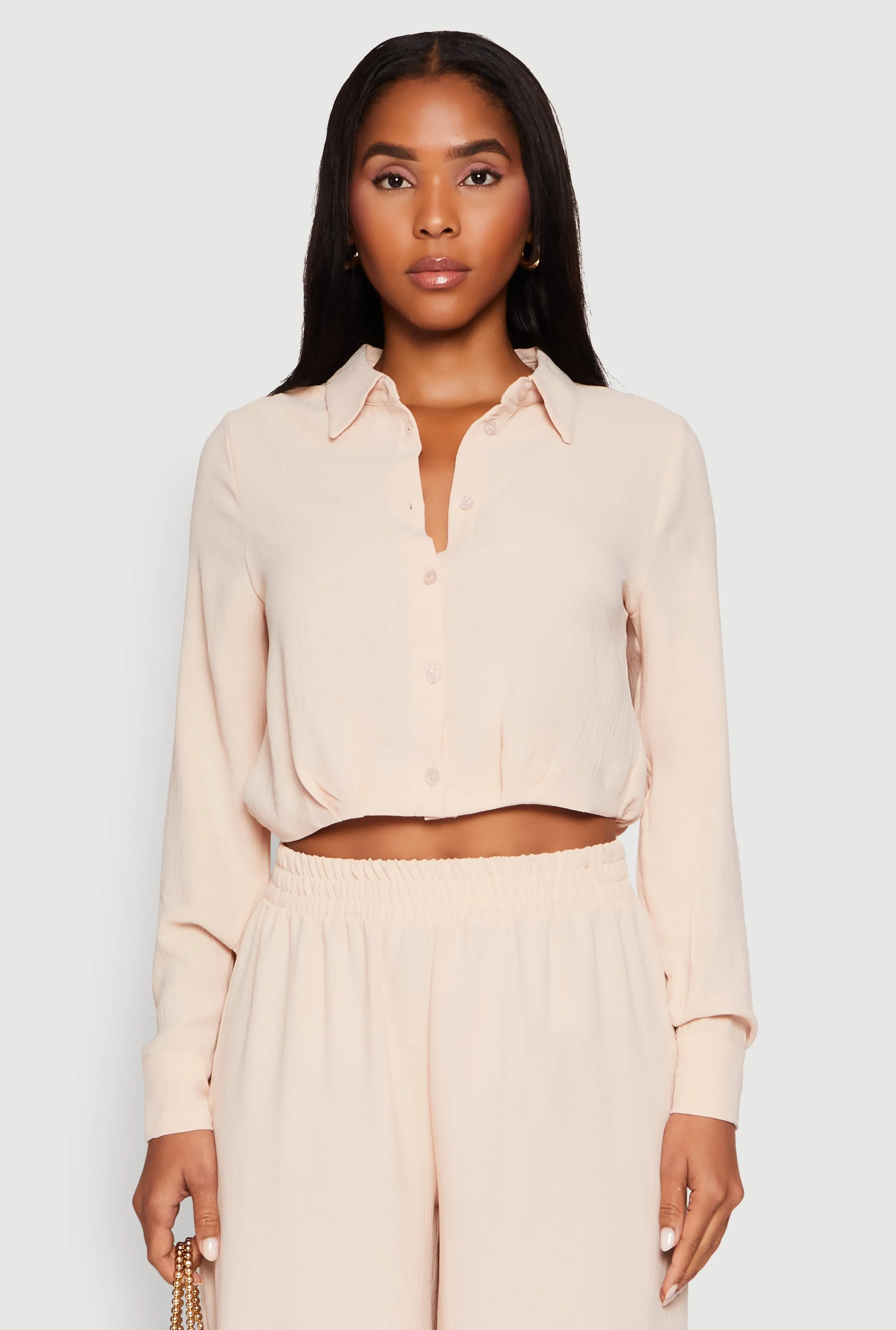 Haute Monde Pleated Cropped Shirt sold by Rainbow