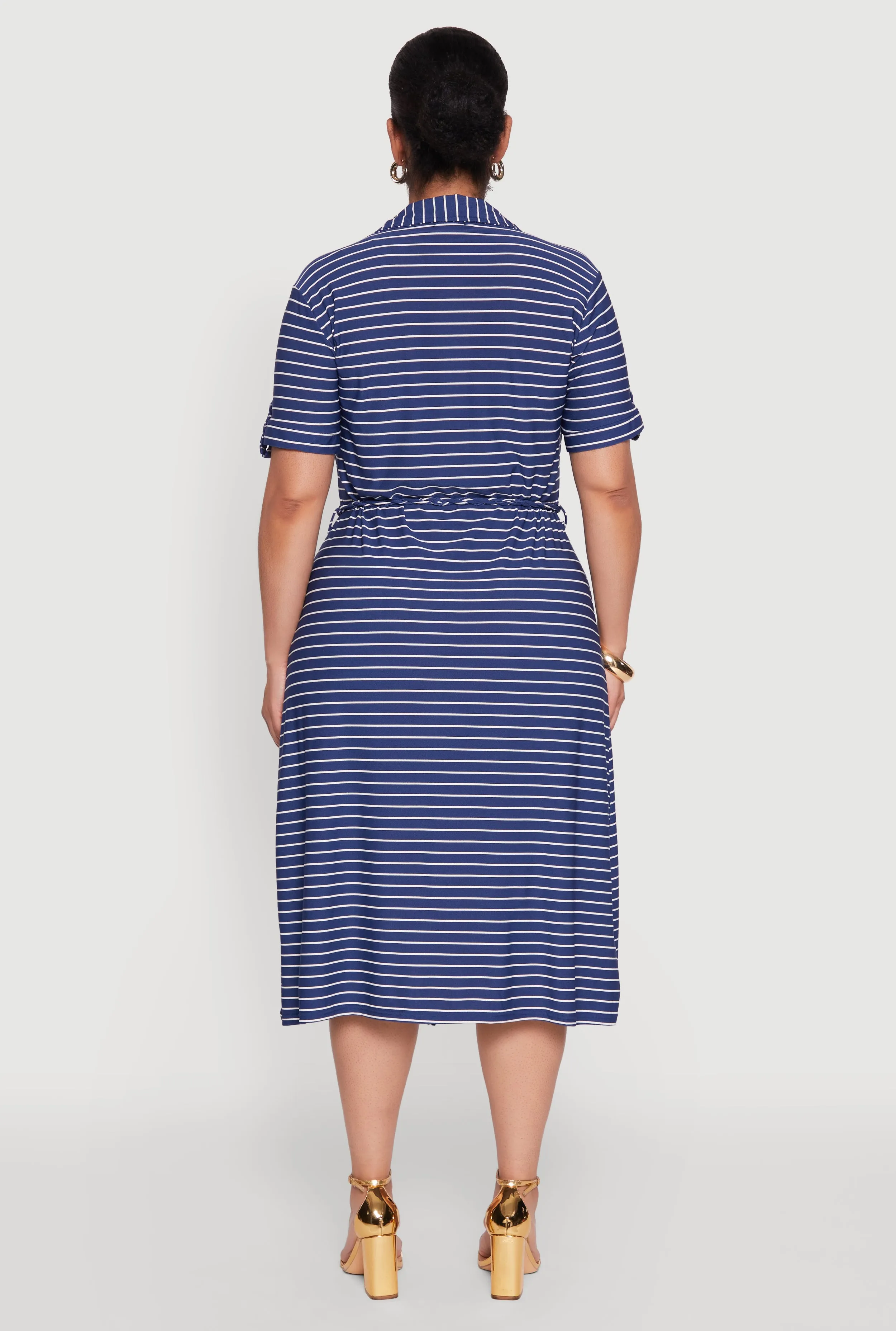 Plus Size Striped Tie Waist Button Front Shirt Dress sold by Rainbow product image thumbnail 5