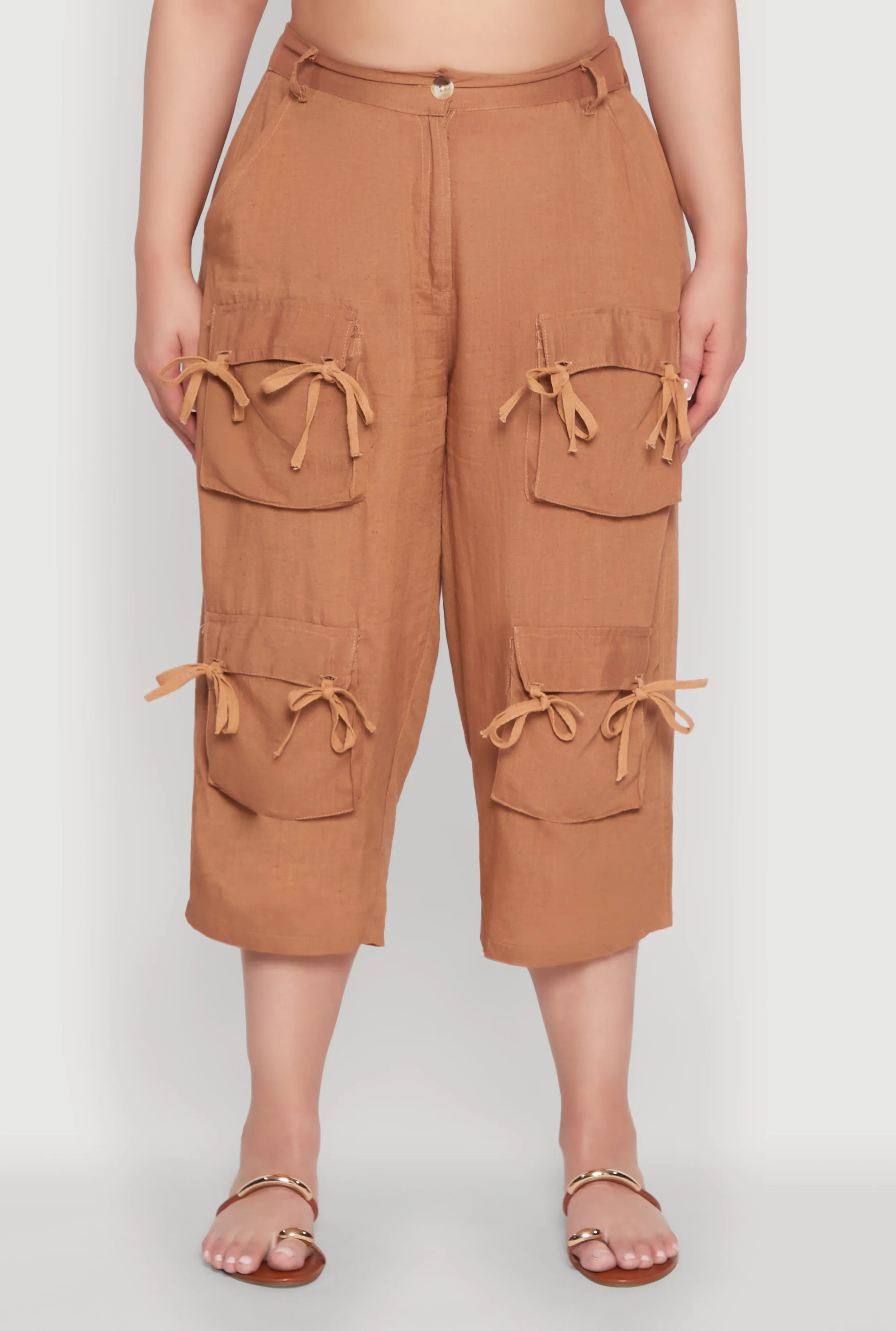 Plus Size Tie Cargo Pocket Capri Pants sold by Rainbow product image thumbnail 5