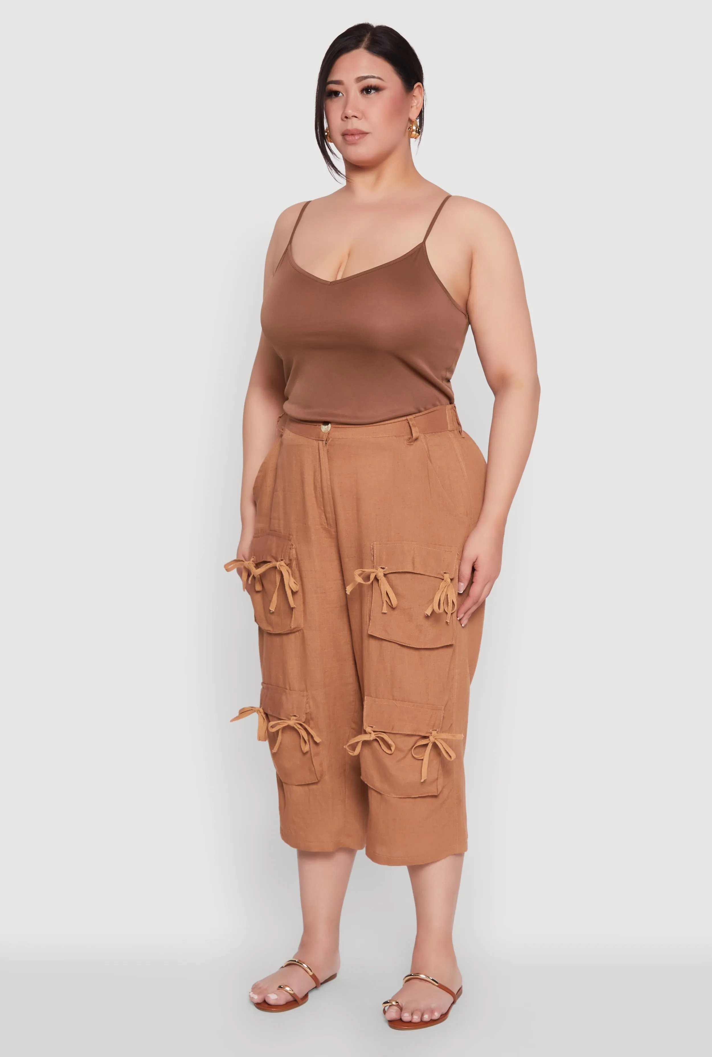 Plus Size Tie Cargo Pocket Capri Pants sold by Rainbow product image thumbnail 3