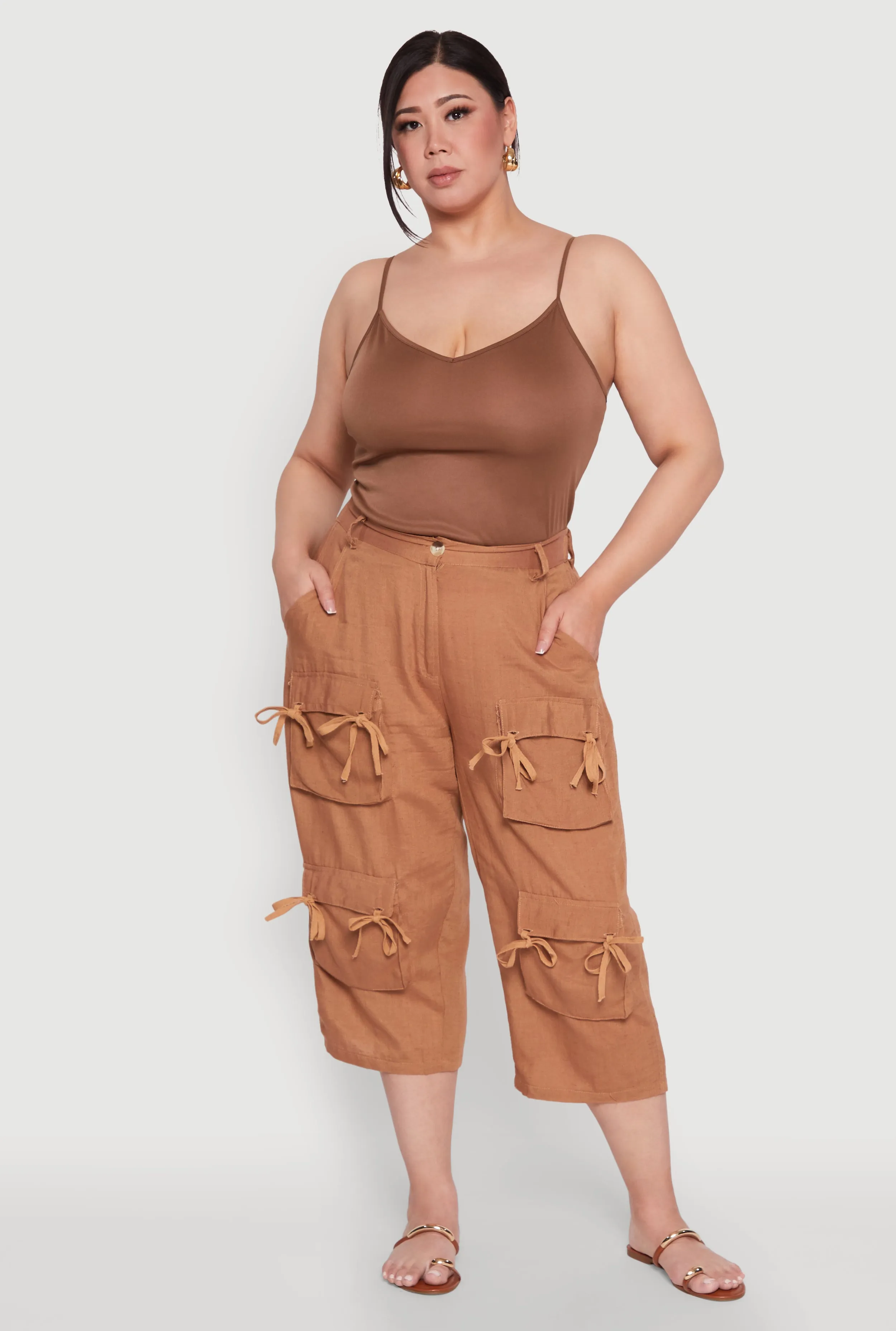 Plus Size Tie Cargo Pocket Capri Pants sold by Rainbow product image thumbnail 2