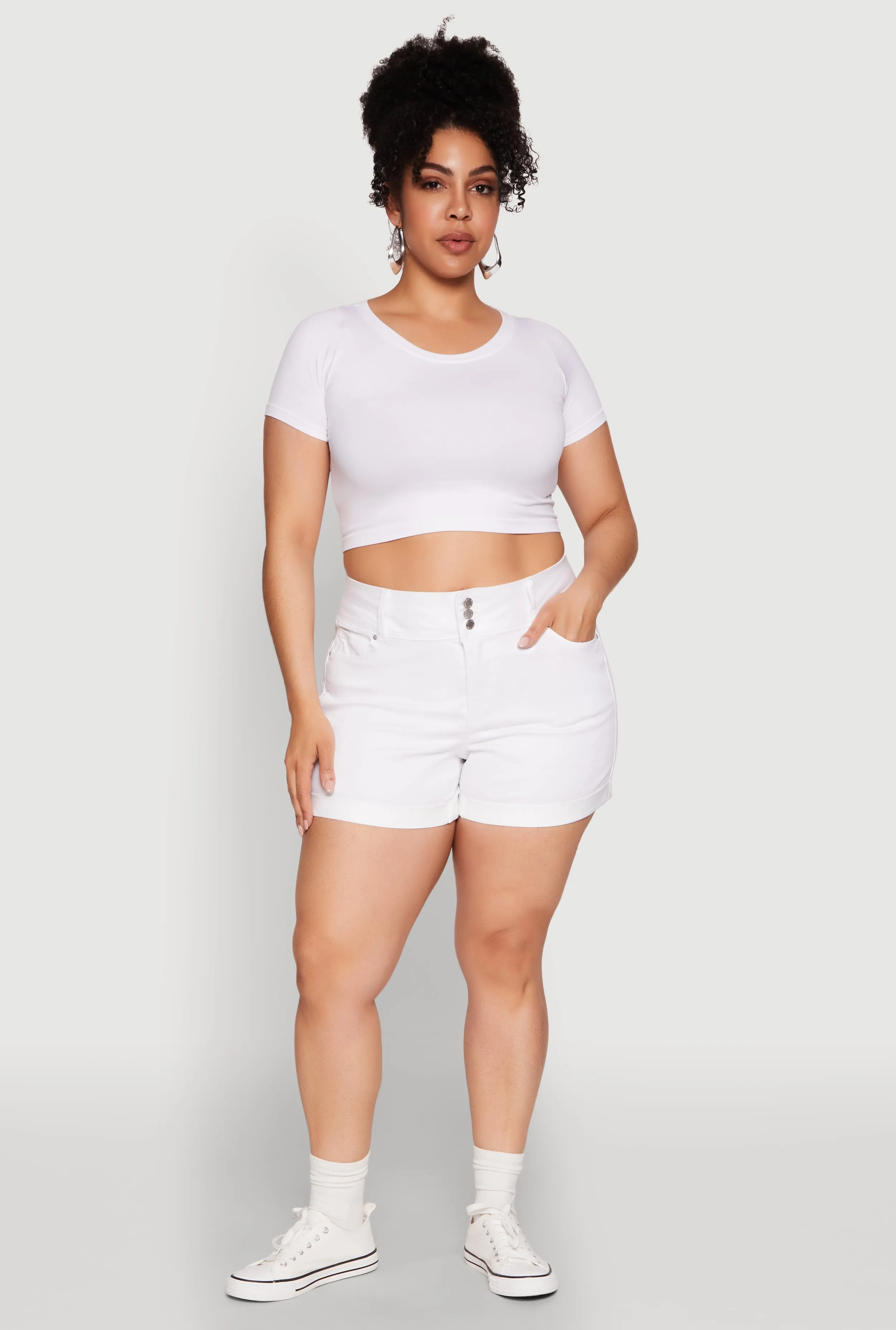 Plus Size WAX Cuffed High Waisted Shorts sold by Rainbow