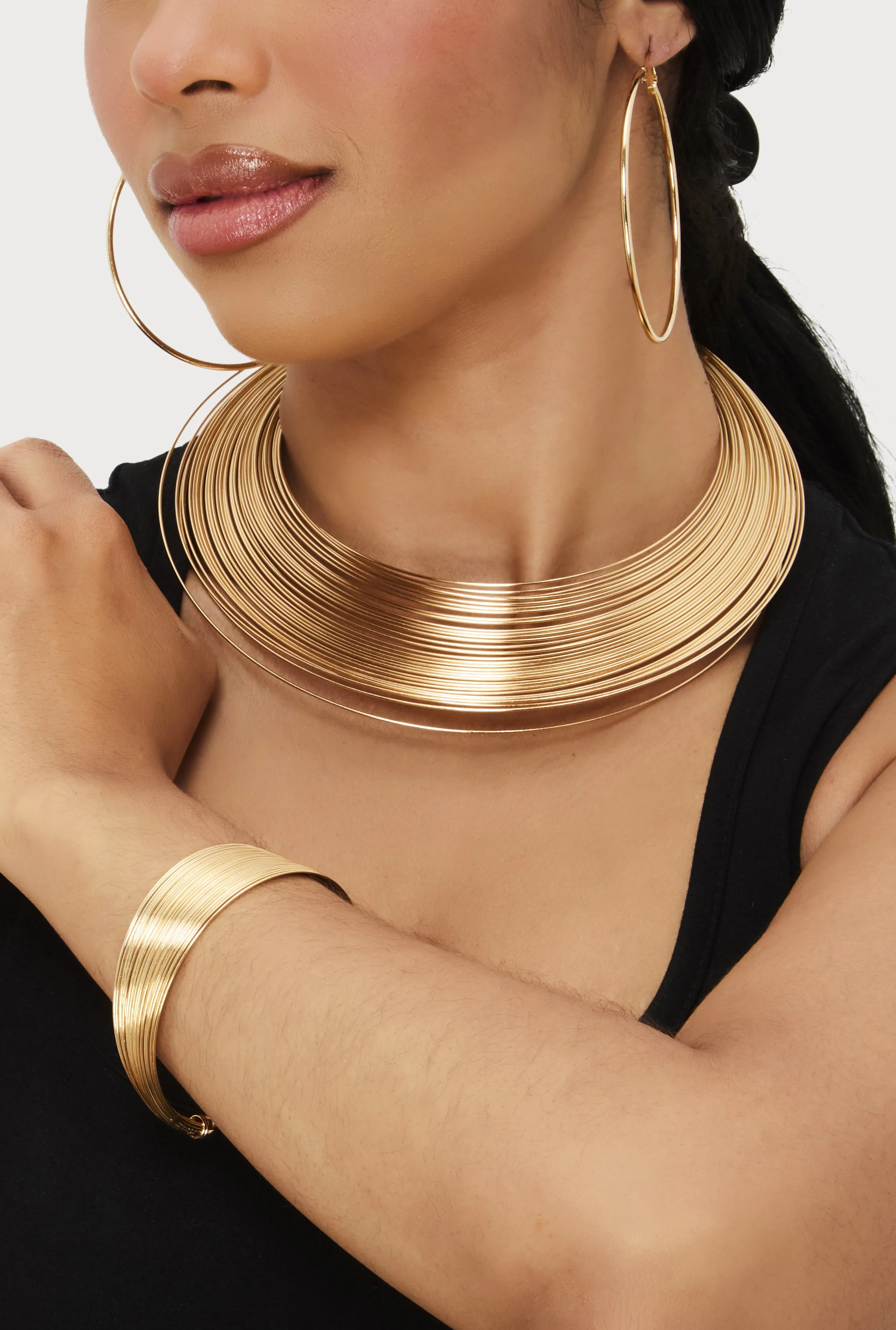 Metallic Choker Necklace with Hoop Earrings and Cuff Bracelet sold by Rainbow product image thumbnail 2