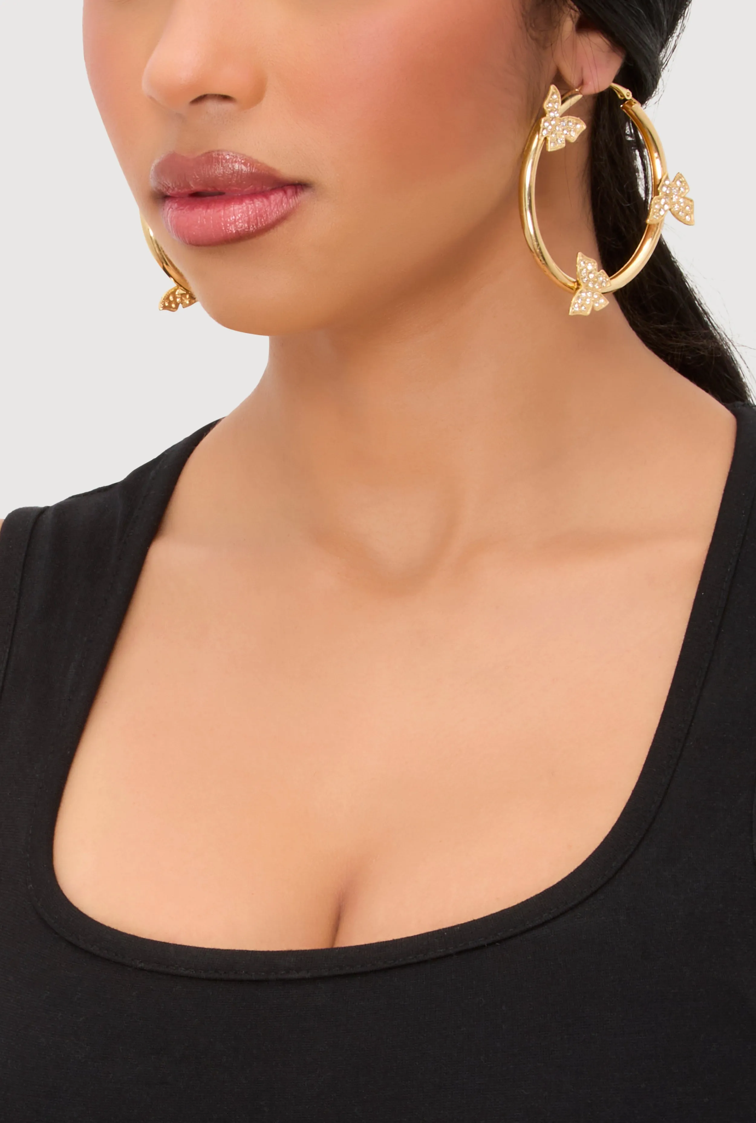 Rhinestone Studded Butterfly Hoop Earrings sold by Rainbow product image thumbnail 2