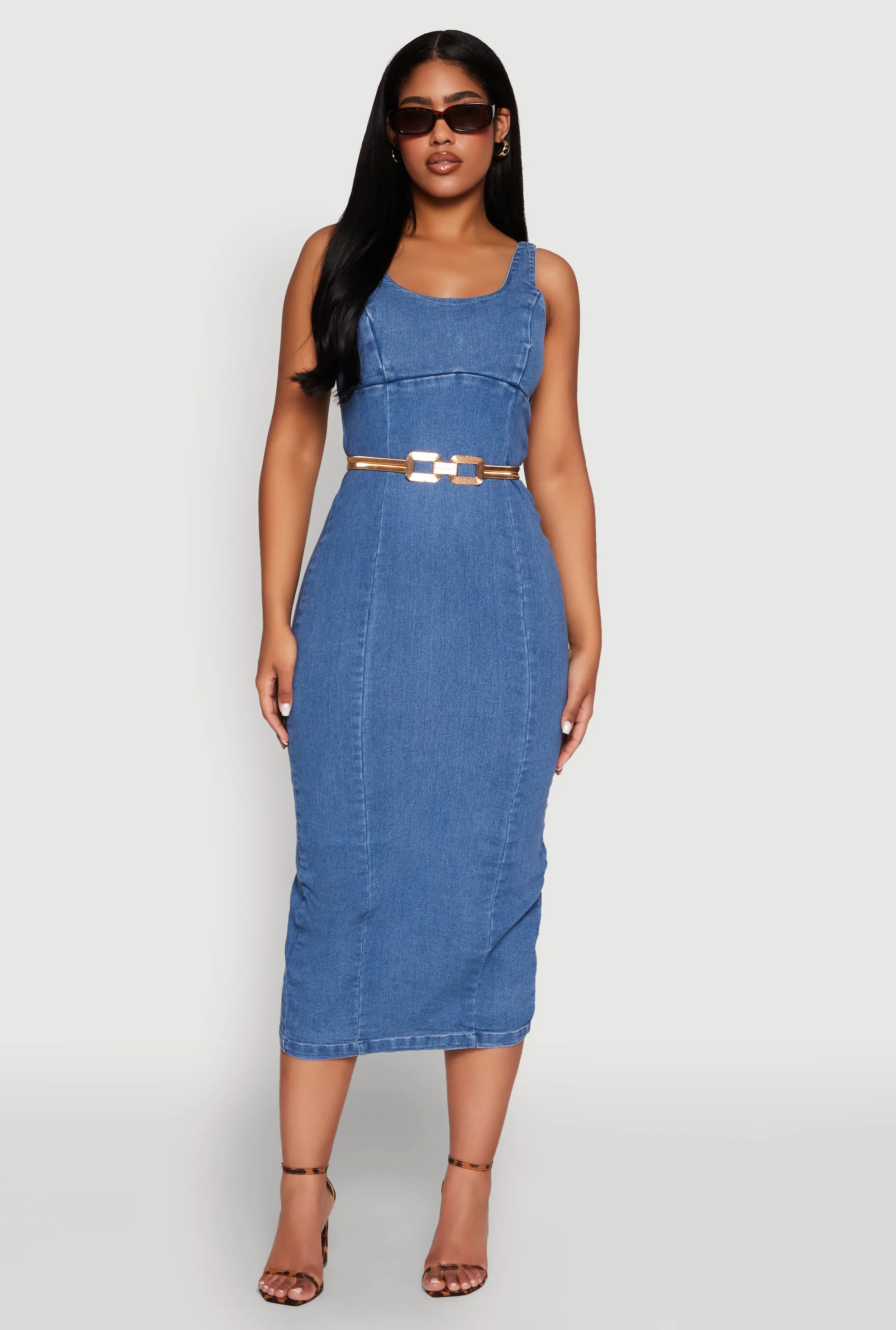 Haute Monde Denim Slit Back Tank Dress sold by Rainbow