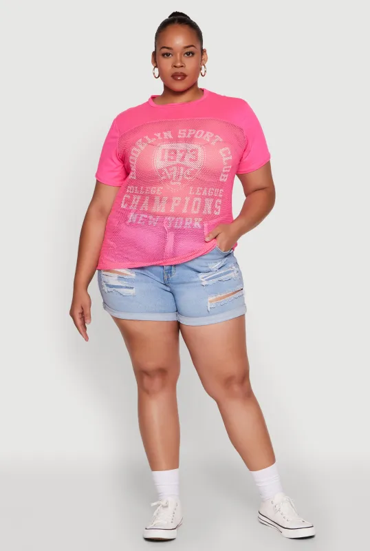 Plus Size Fishnet Detail Brooklyn Sport Club Top sold by Rainbow