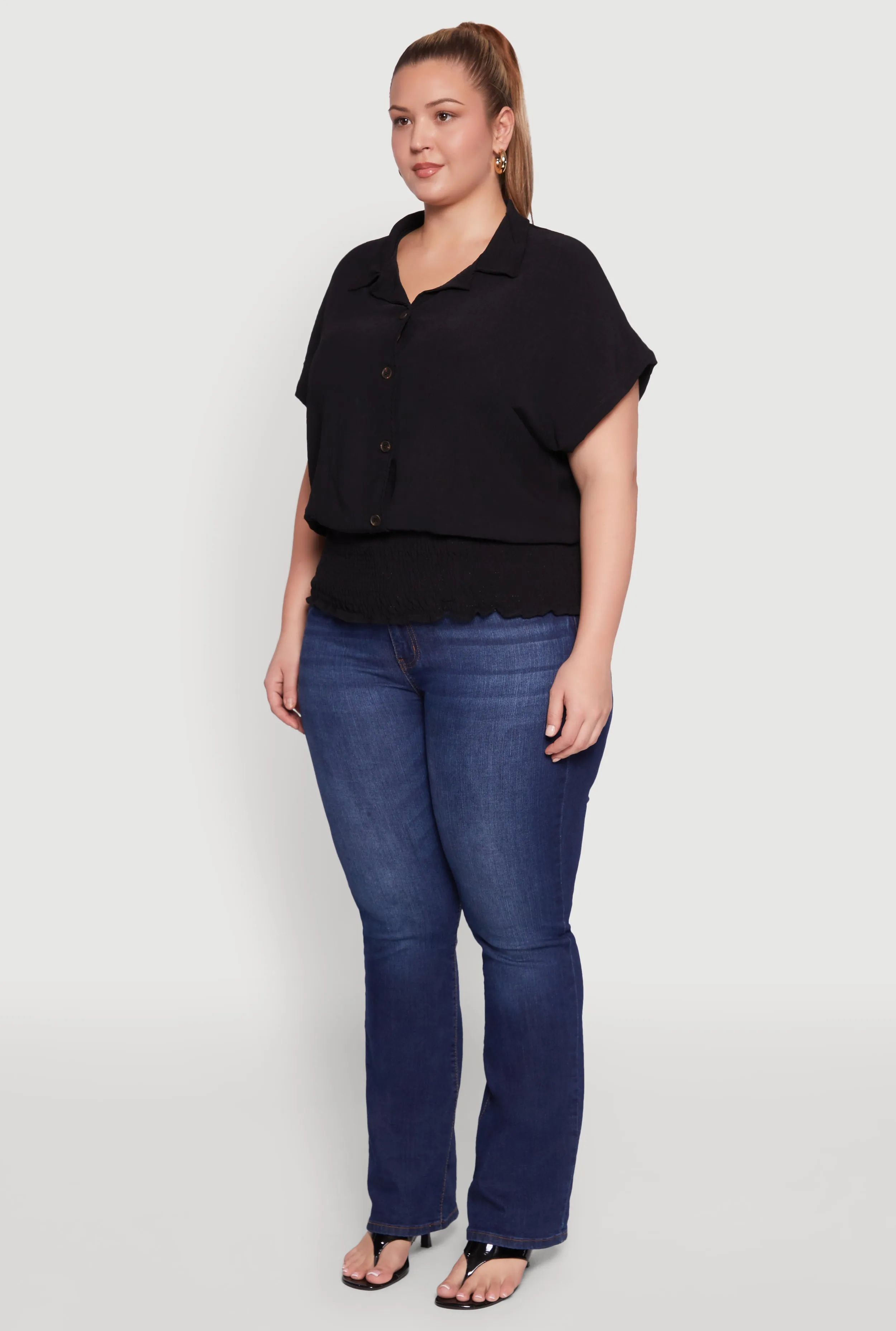 Plus Size Smocked Hem Button Front Top sold by Rainbow product image thumbnail 5