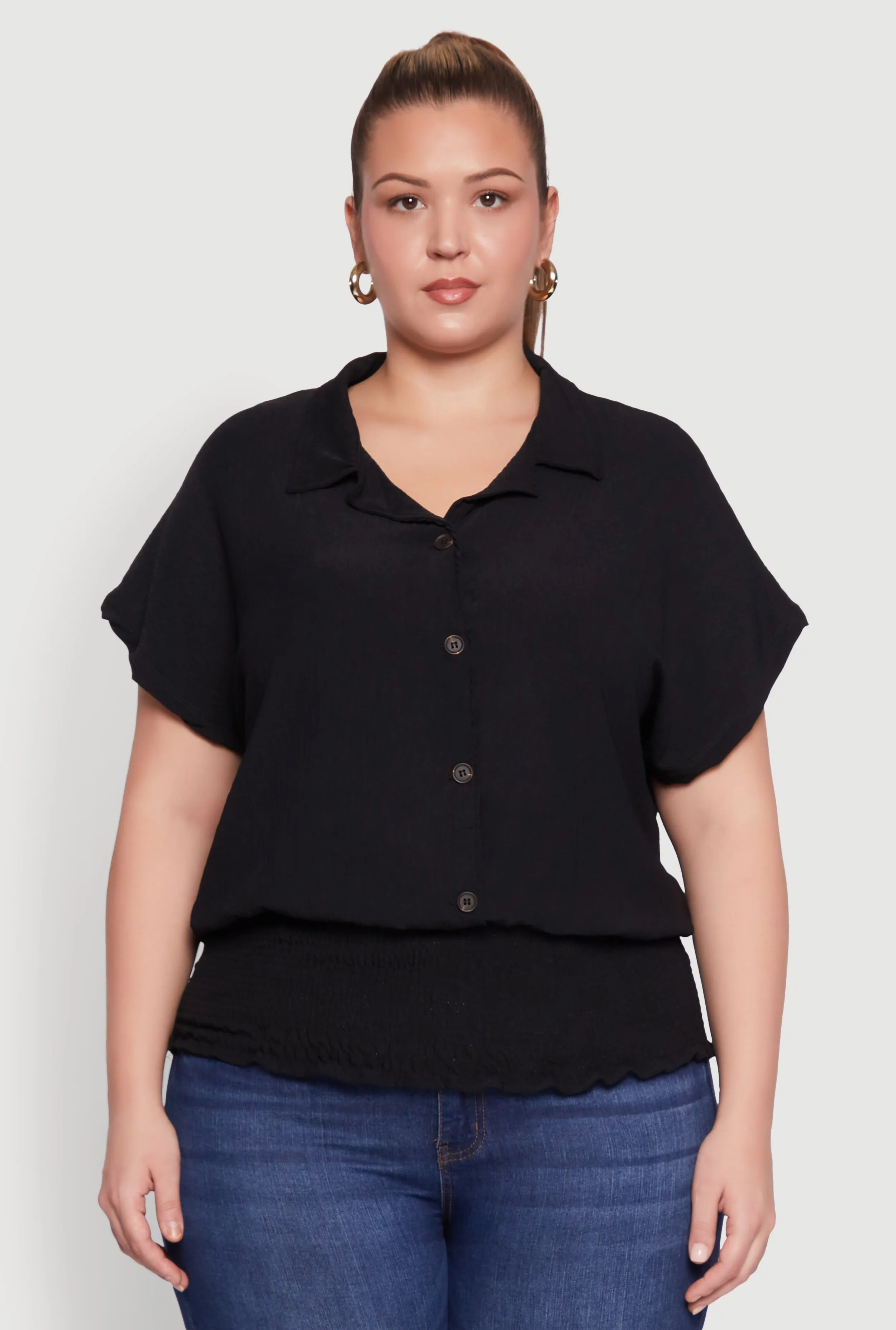 Plus Size Smocked Hem Button Front Top sold by Rainbow product image thumbnail 2