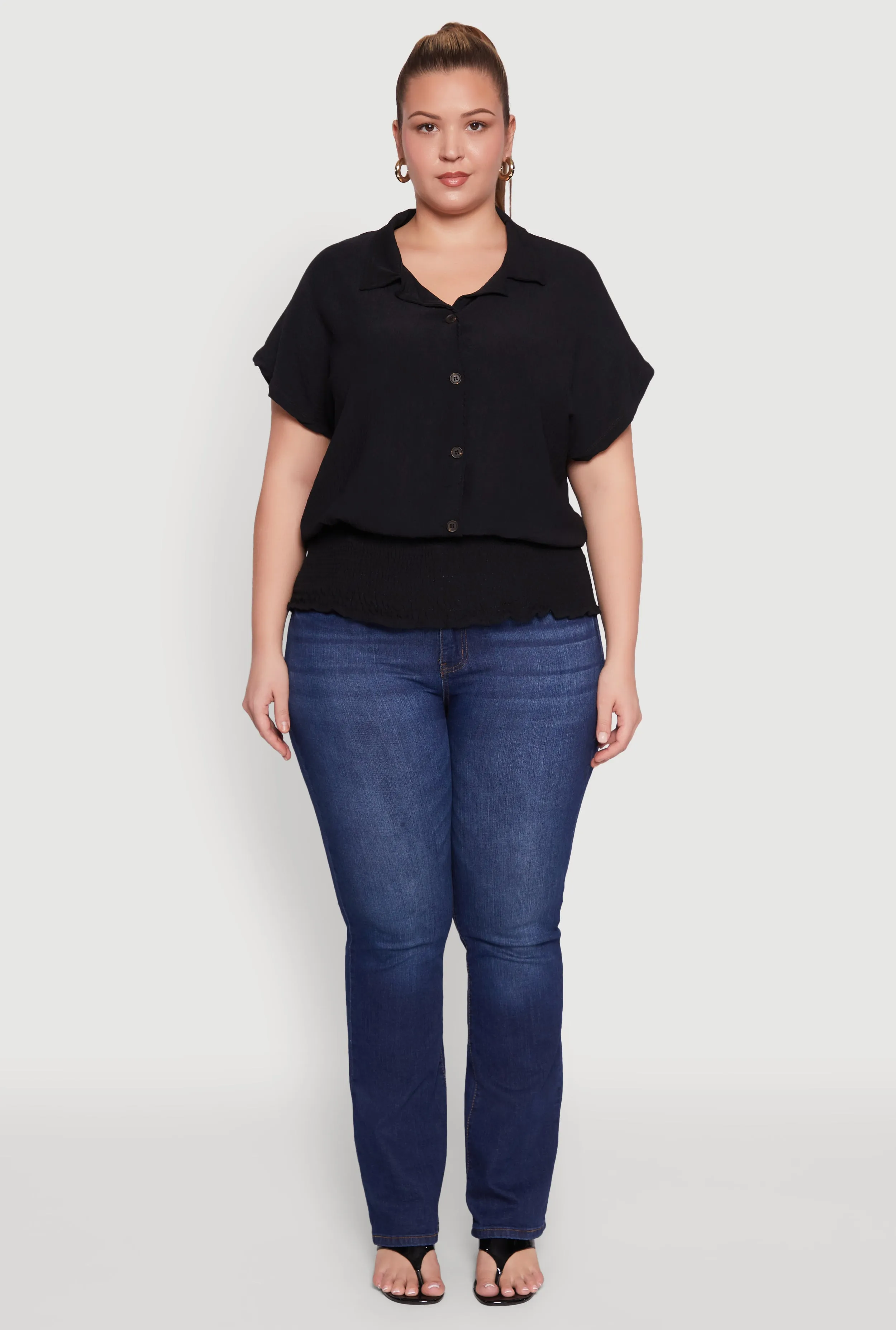 Plus Size Smocked Hem Button Front Top sold by Rainbow product image thumbnail 3