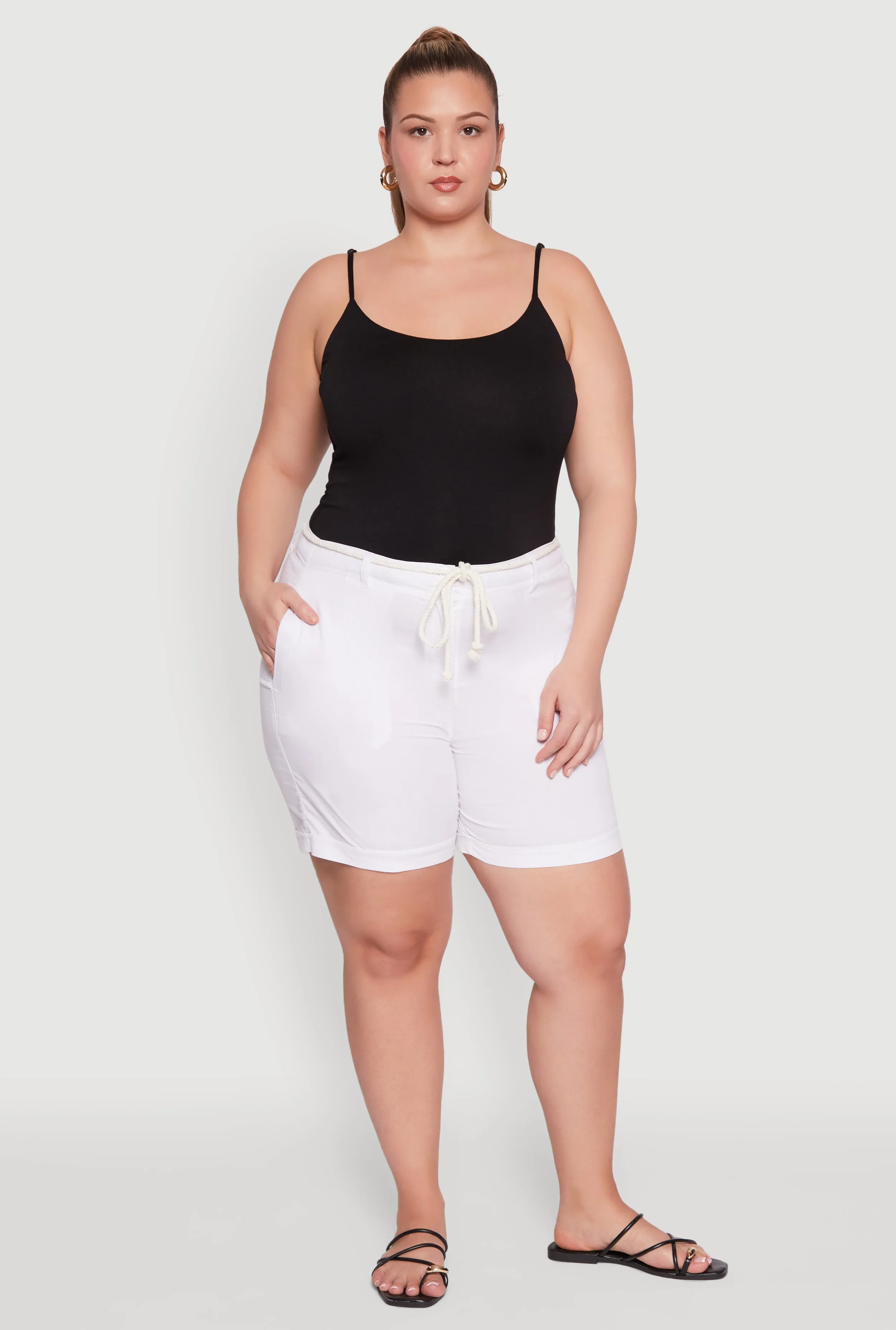 Plus Size Rope Belted Shorts sold by Rainbow