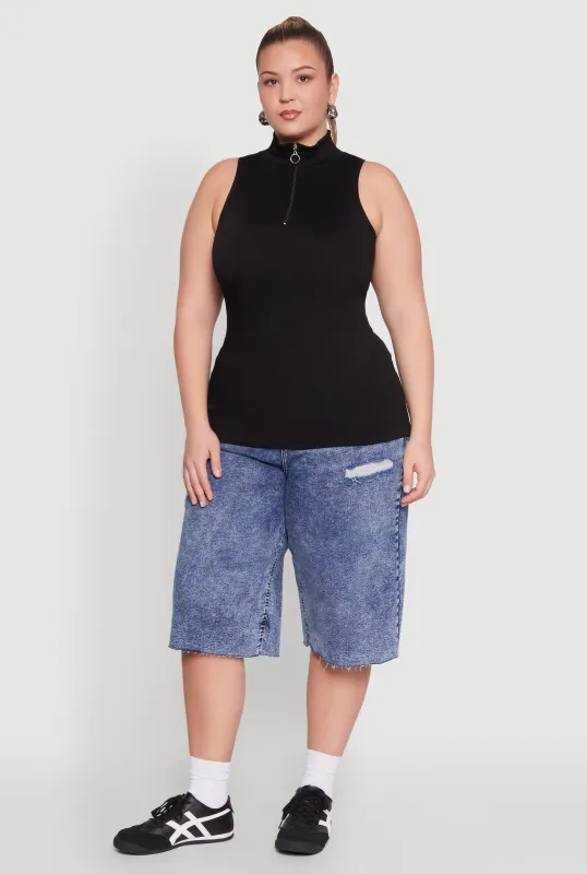 Plus Size Zip Front Mock Neck Top sold by Rainbow