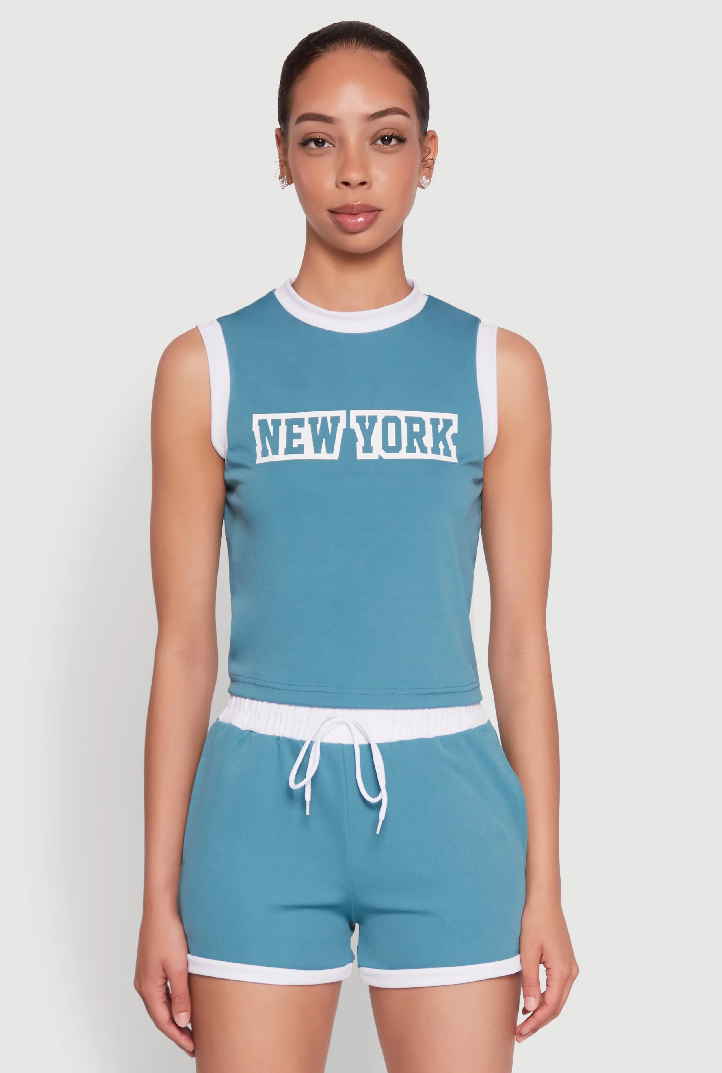 New York Graphic Contrast Trim Tank Top sold by Rainbow